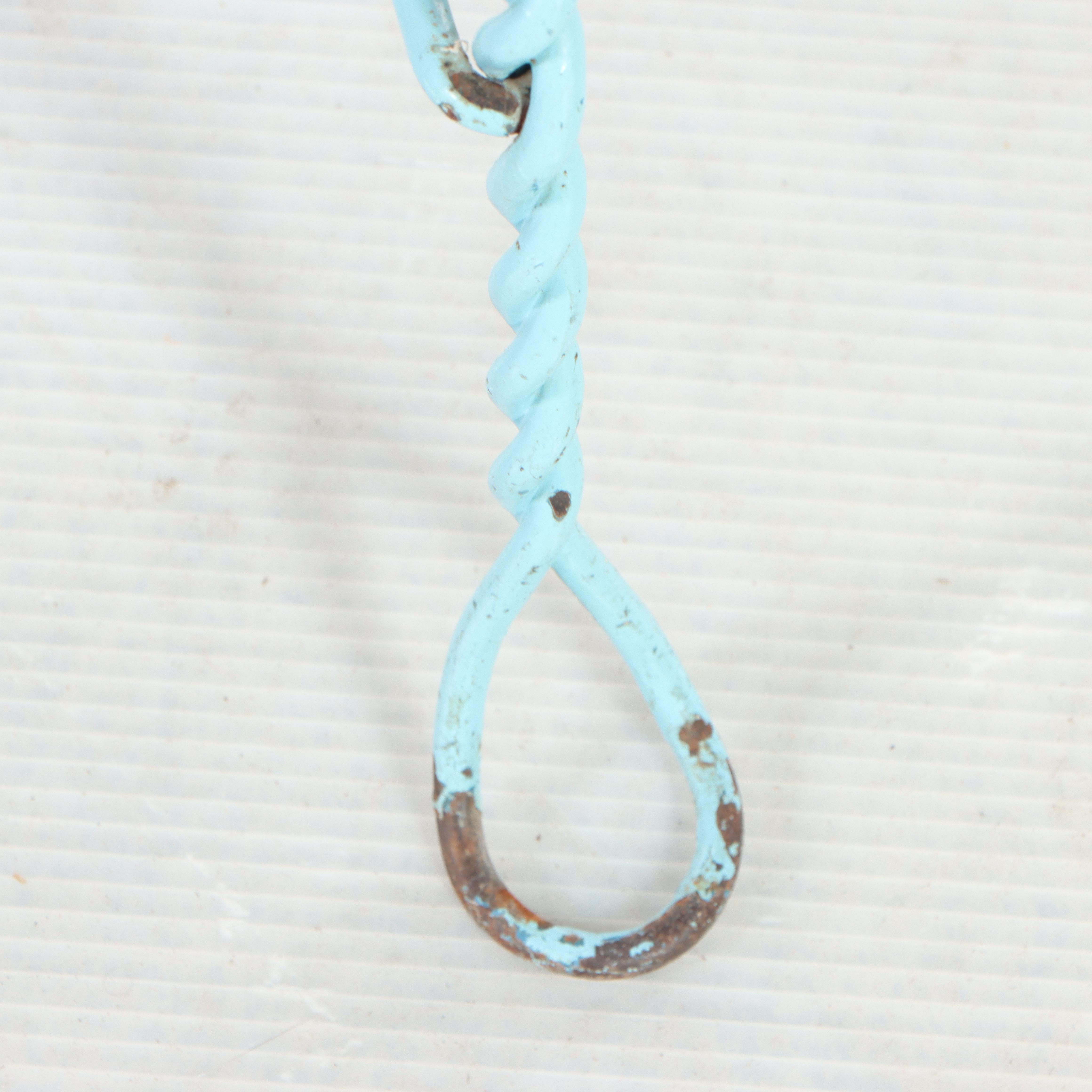 Four Blue-Painted Twisted Wire and Wood Seat Ice Cream Parlor Chairs