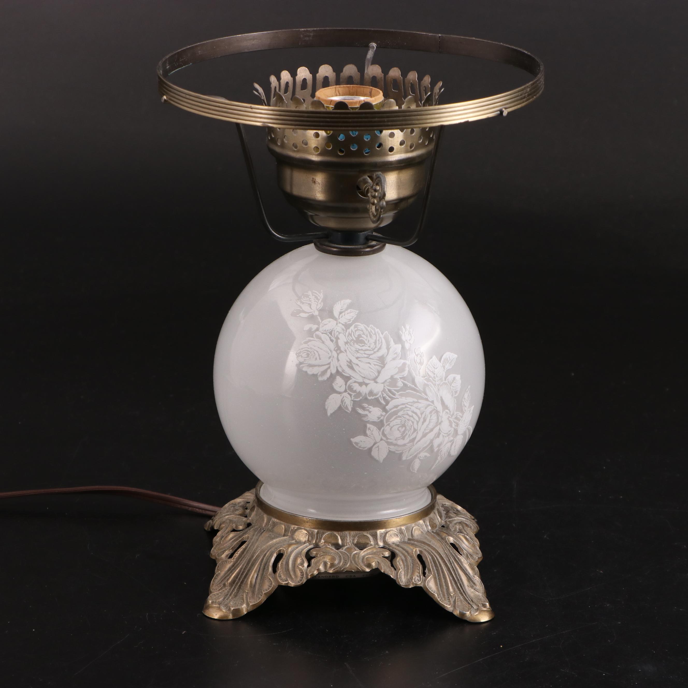 Accurate Castings Victorian Style Parlor Lamp With Etched Satin Glass Shade