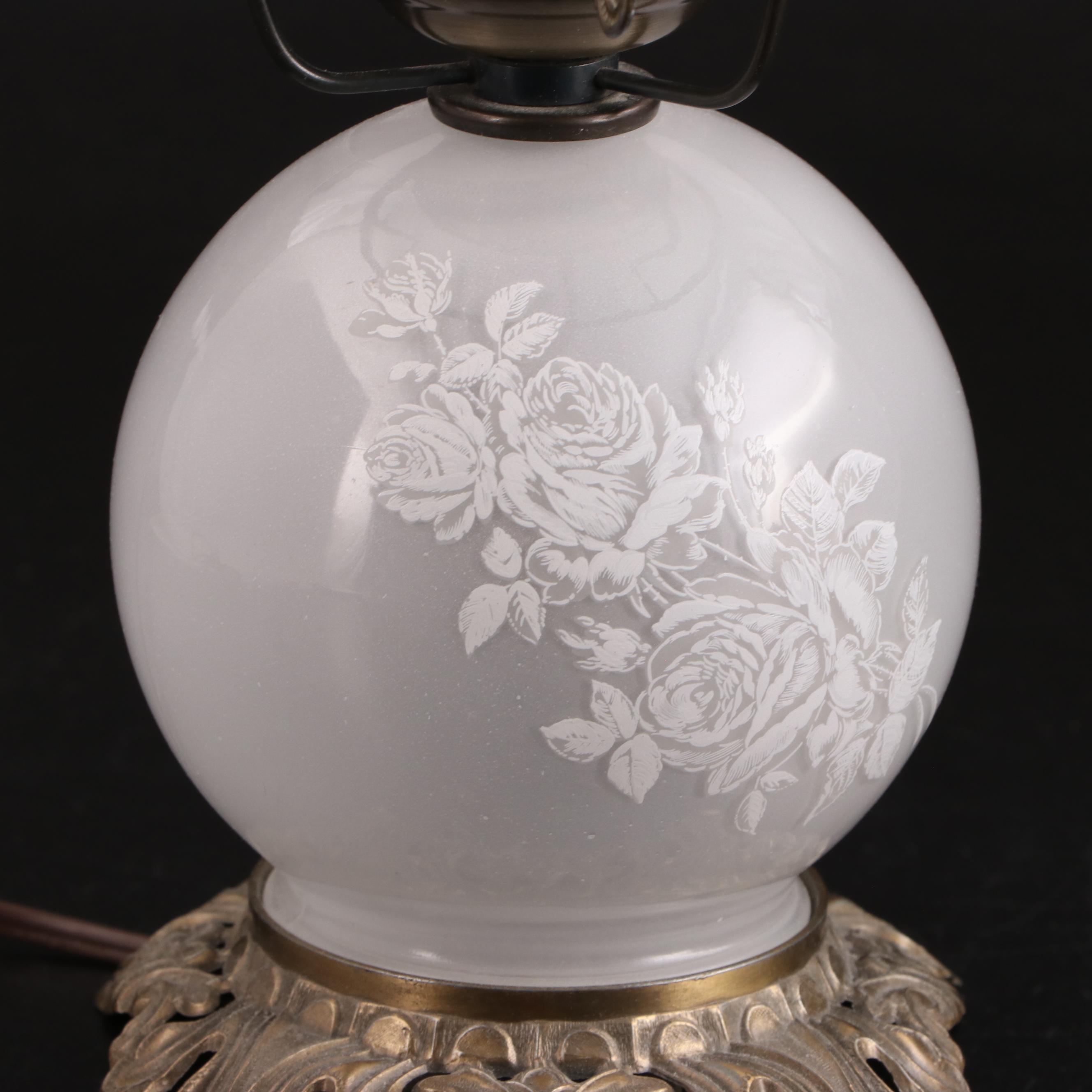 Accurate Castings Victorian Style Parlor Lamp With Etched Satin Glass Shade