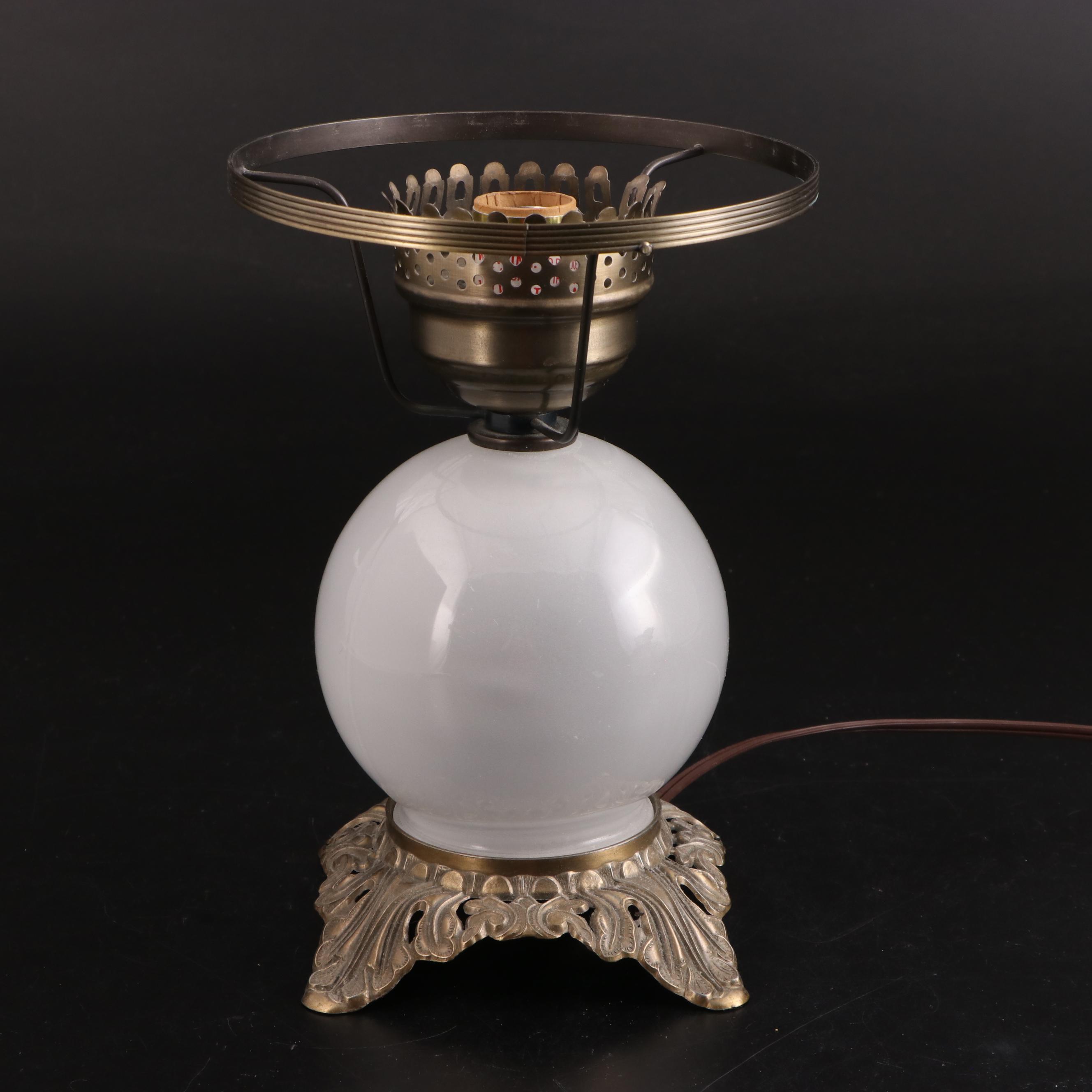 Accurate Castings Victorian Style Parlor Lamp With Etched Satin Glass Shade