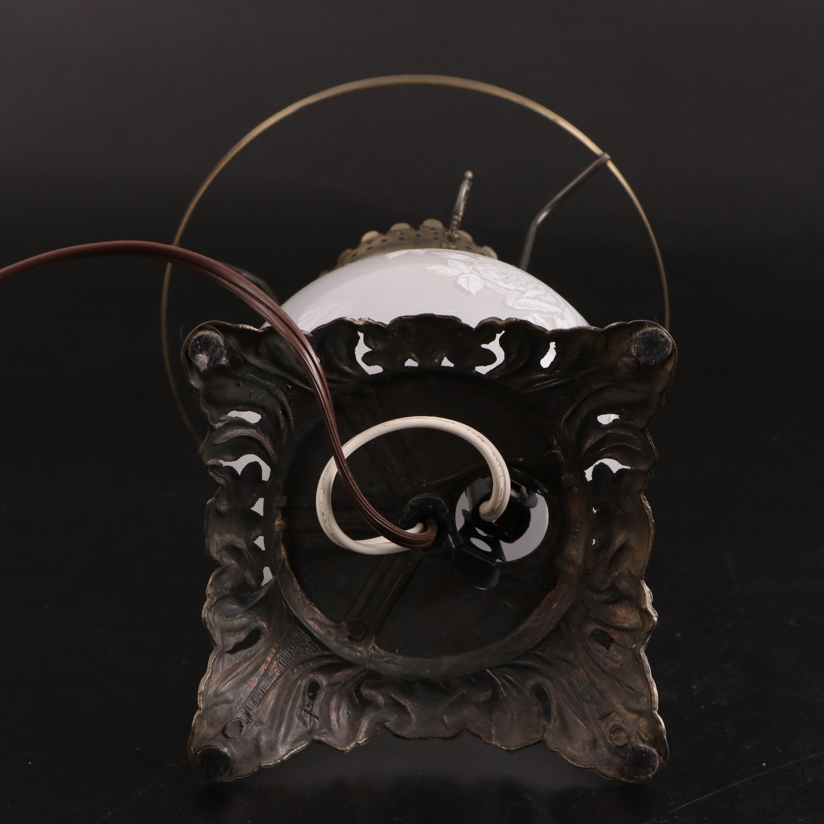 Accurate Castings Victorian Style Parlor Lamp With Etched Satin Glass Shade