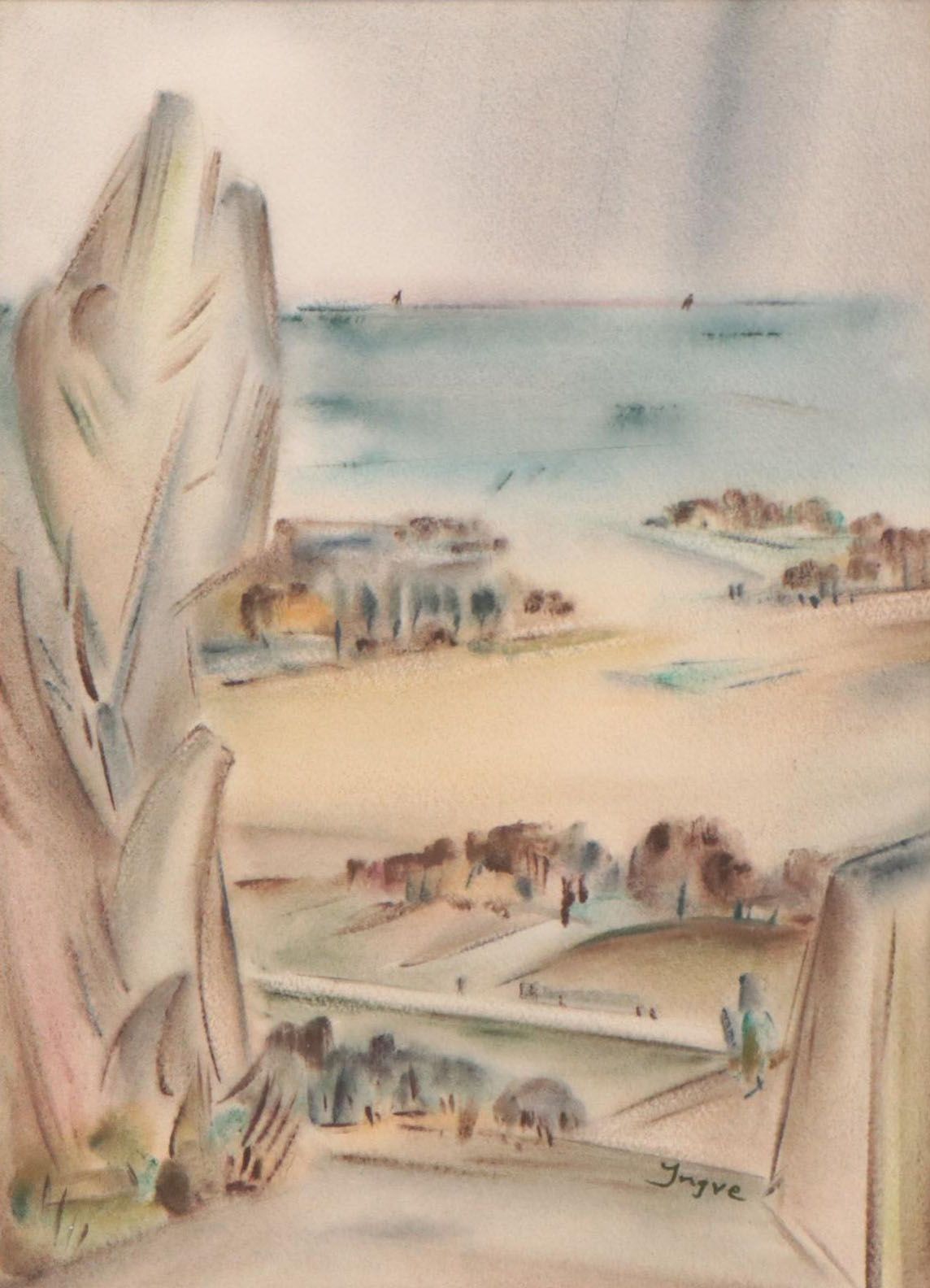 Yngve H. Olsen Modernist Watercolor Painting of Landscape, Mid-20th Century