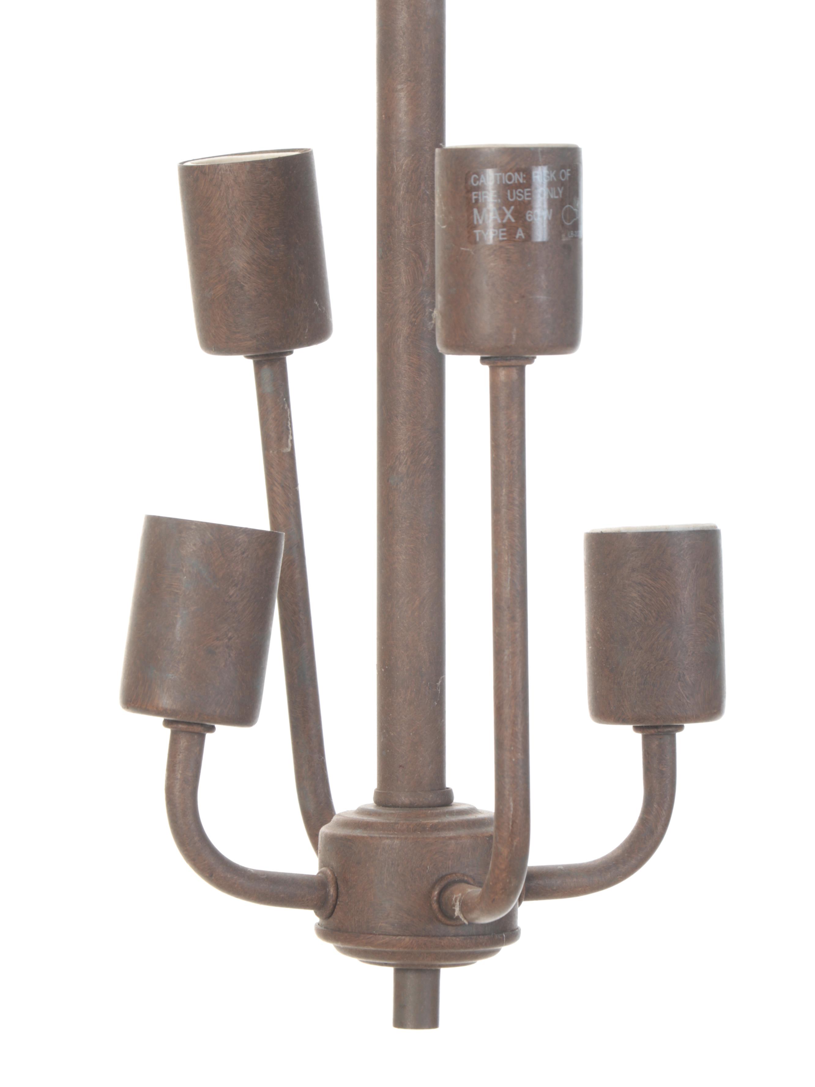 Slag Glass and Jeweled Pendant Light With Bronzed Metal Stem, Contemporary