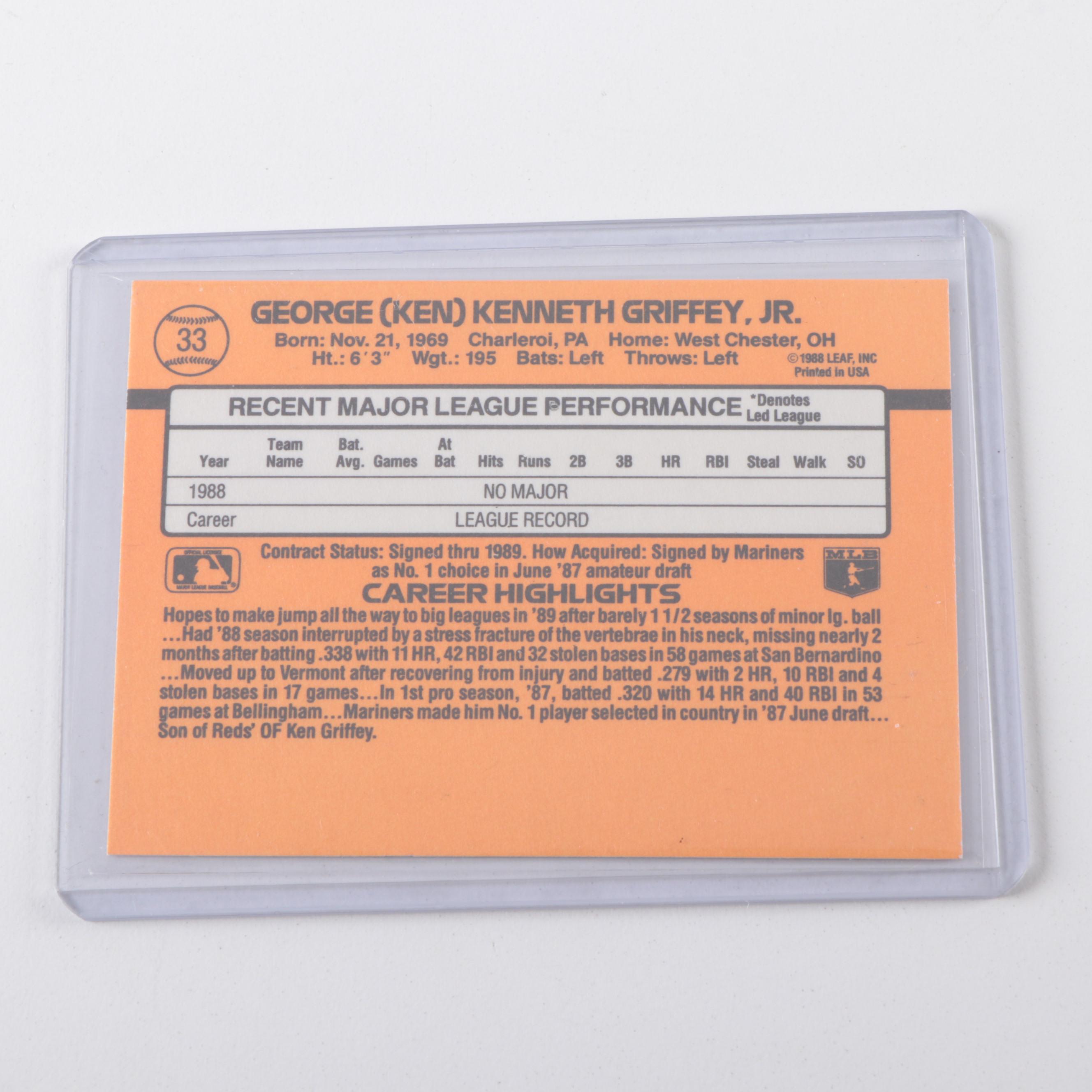 Donruss and More Ken Griffey Jr. Baseball Cards with Rated Rookie, 1980s–1990s