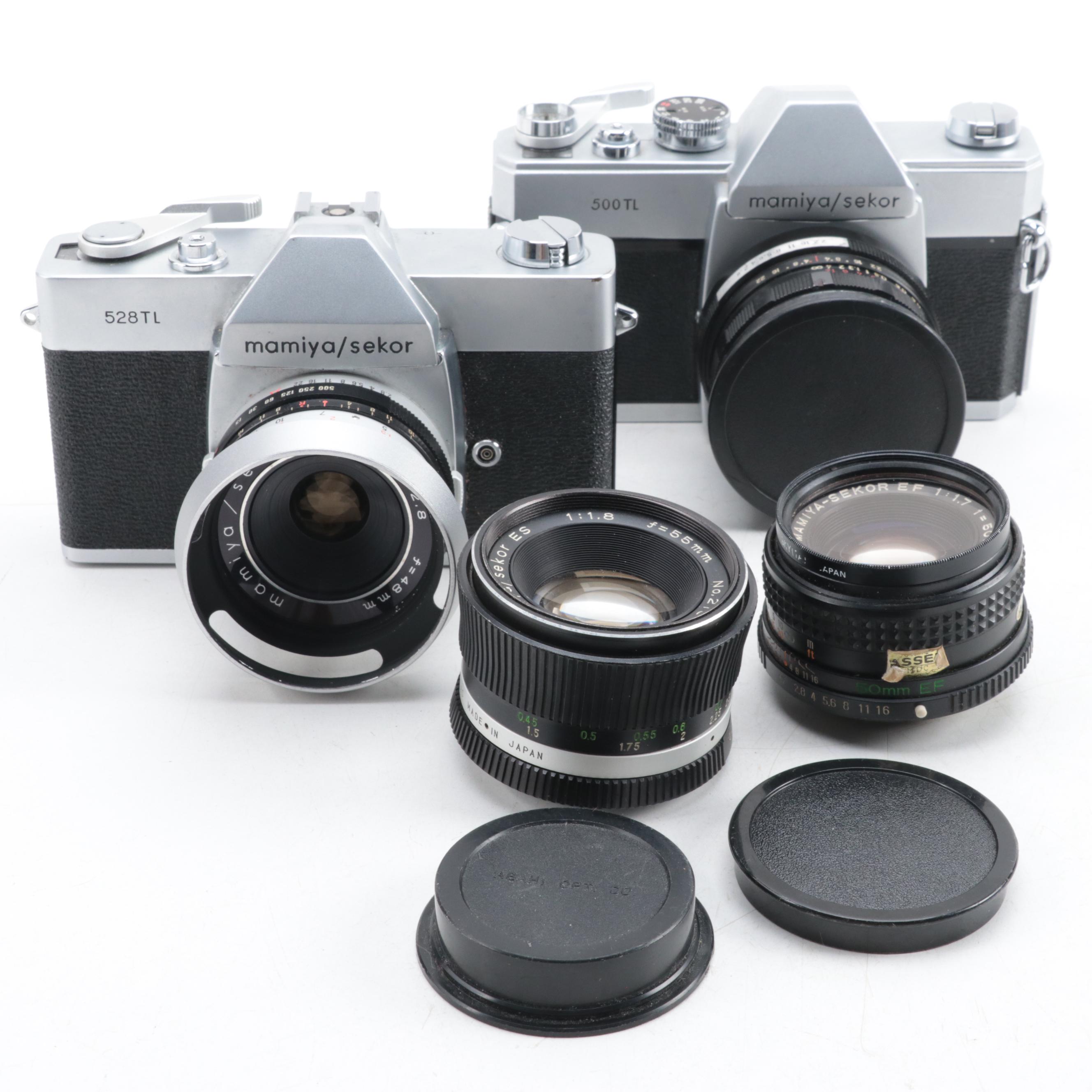 Mamiya/Sekor 500TL and 528TL SLR Cameras with Lenses, Mid-20th Century