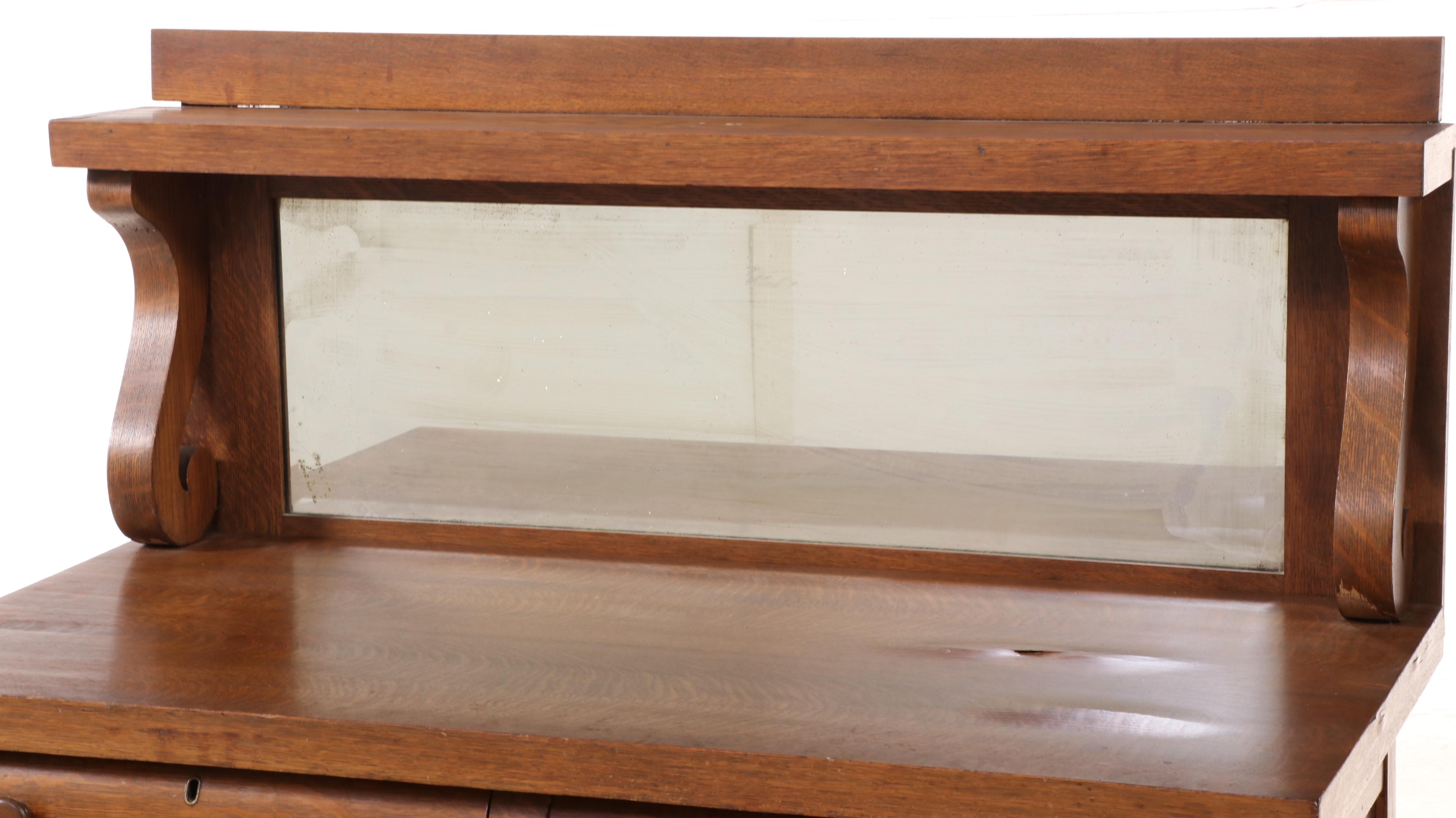 American Empire Revival Quartersawn Oak Mirror-Back Buffet, circa 1900