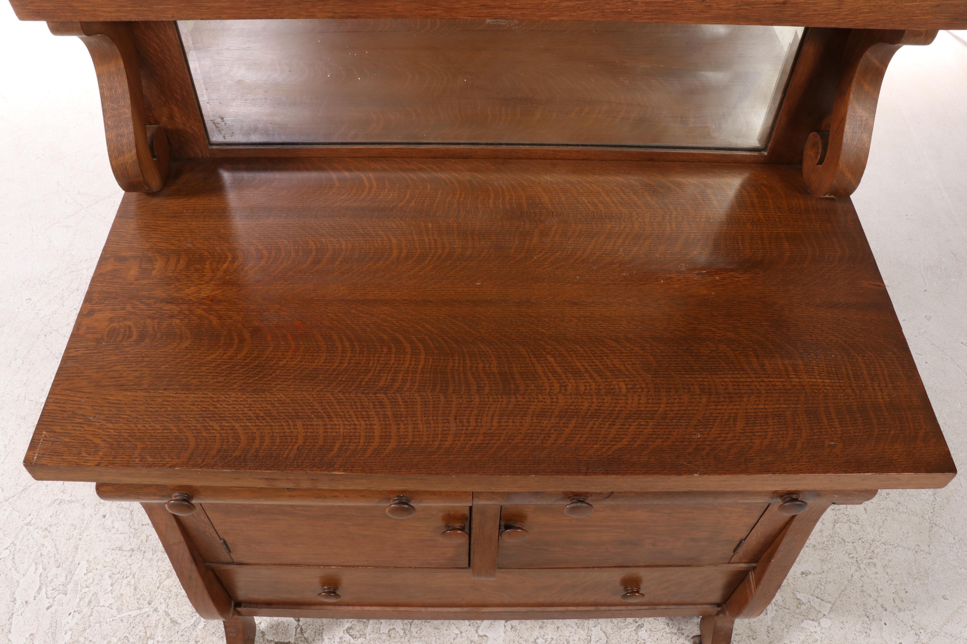 American Empire Revival Quartersawn Oak Mirror-Back Buffet, circa 1900