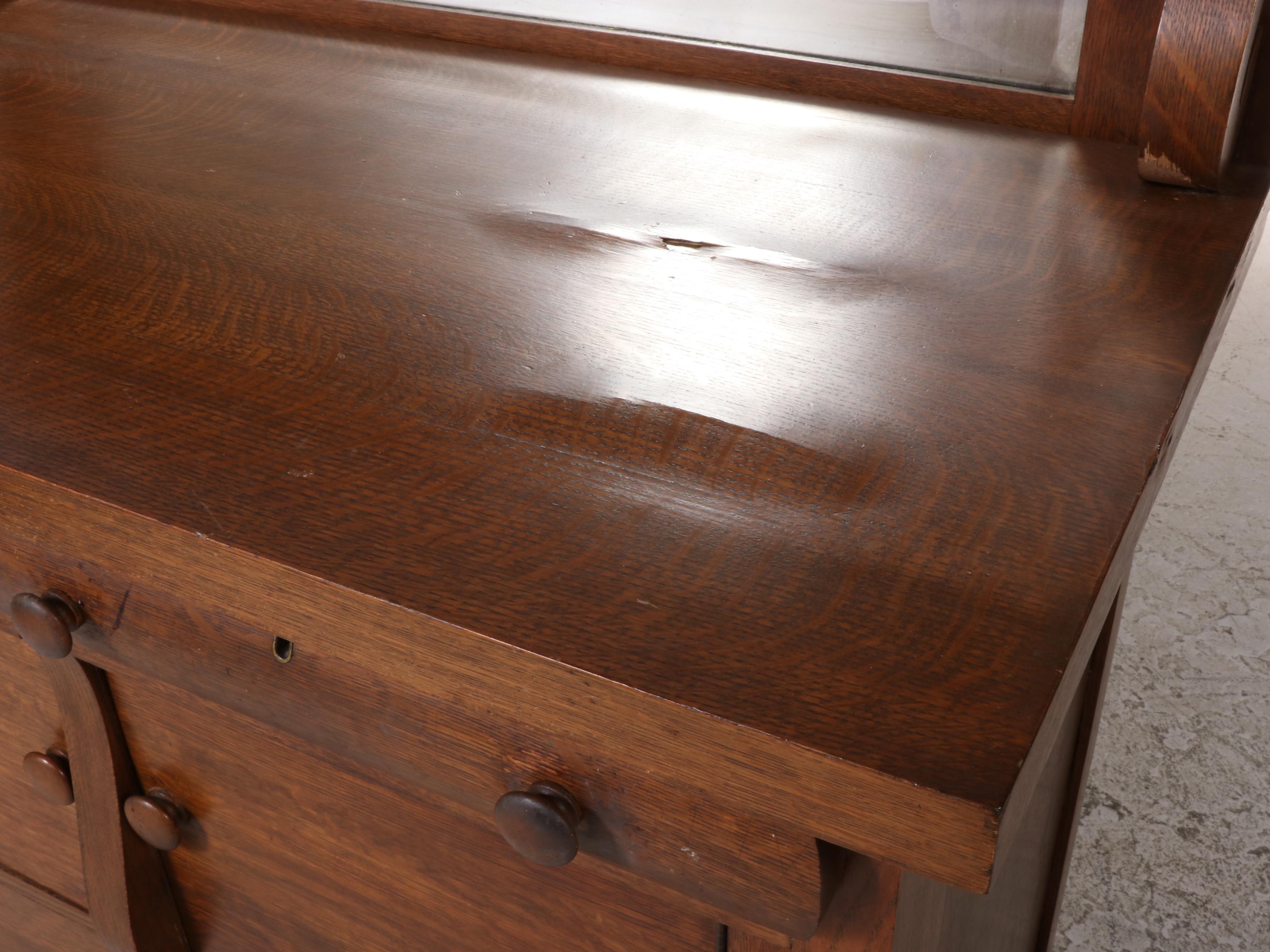 American Empire Revival Quartersawn Oak Mirror-Back Buffet, circa 1900