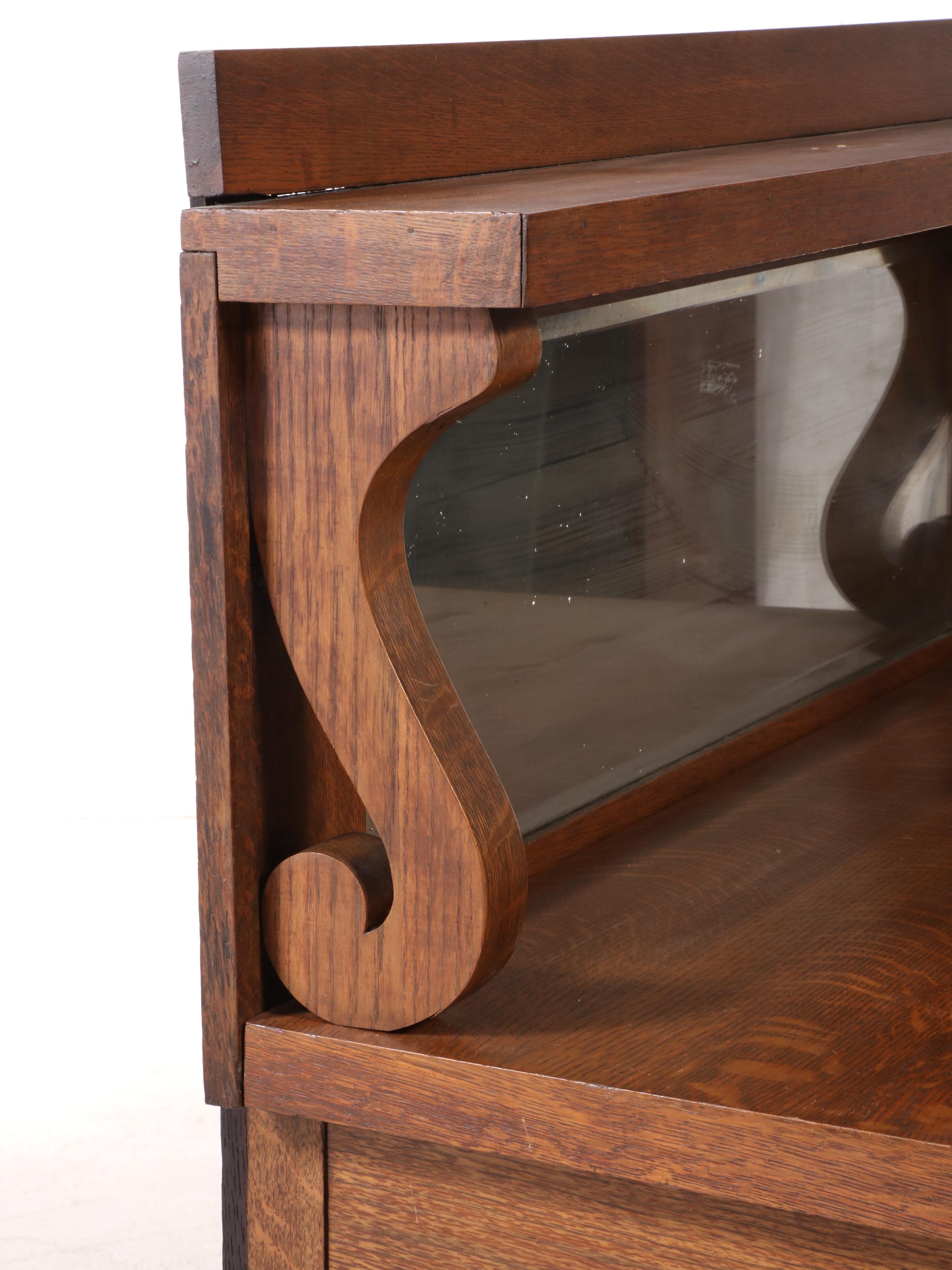 American Empire Revival Quartersawn Oak Mirror-Back Buffet, circa 1900