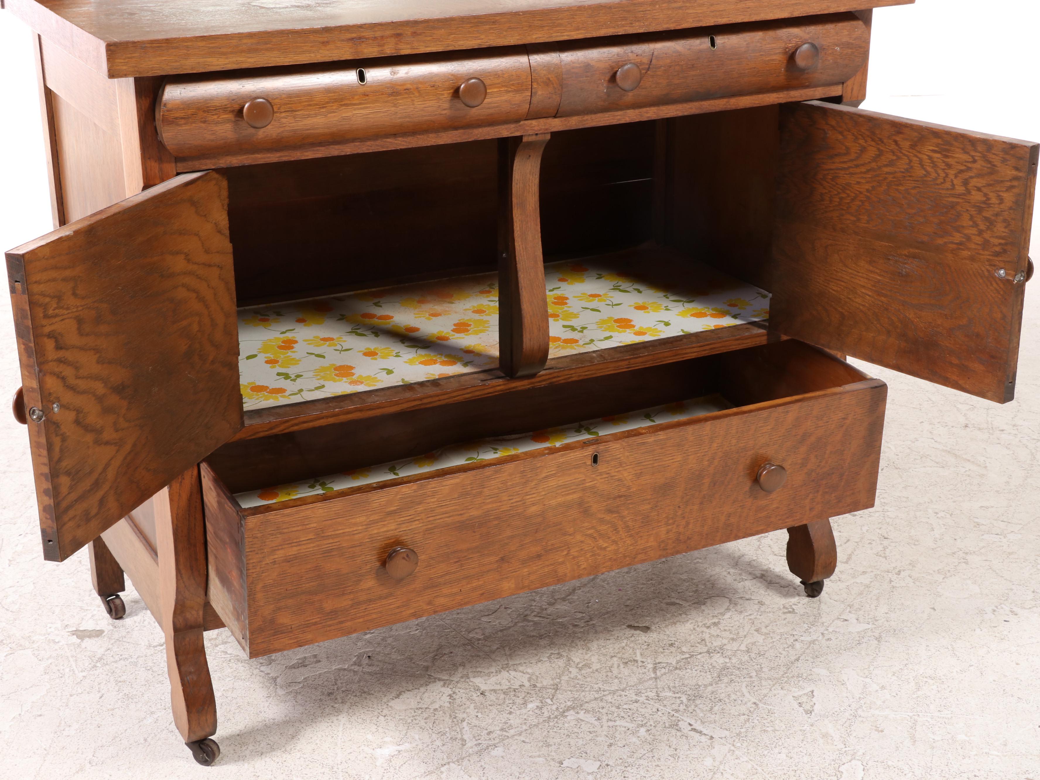 American Empire Revival Quartersawn Oak Mirror-Back Buffet, circa 1900