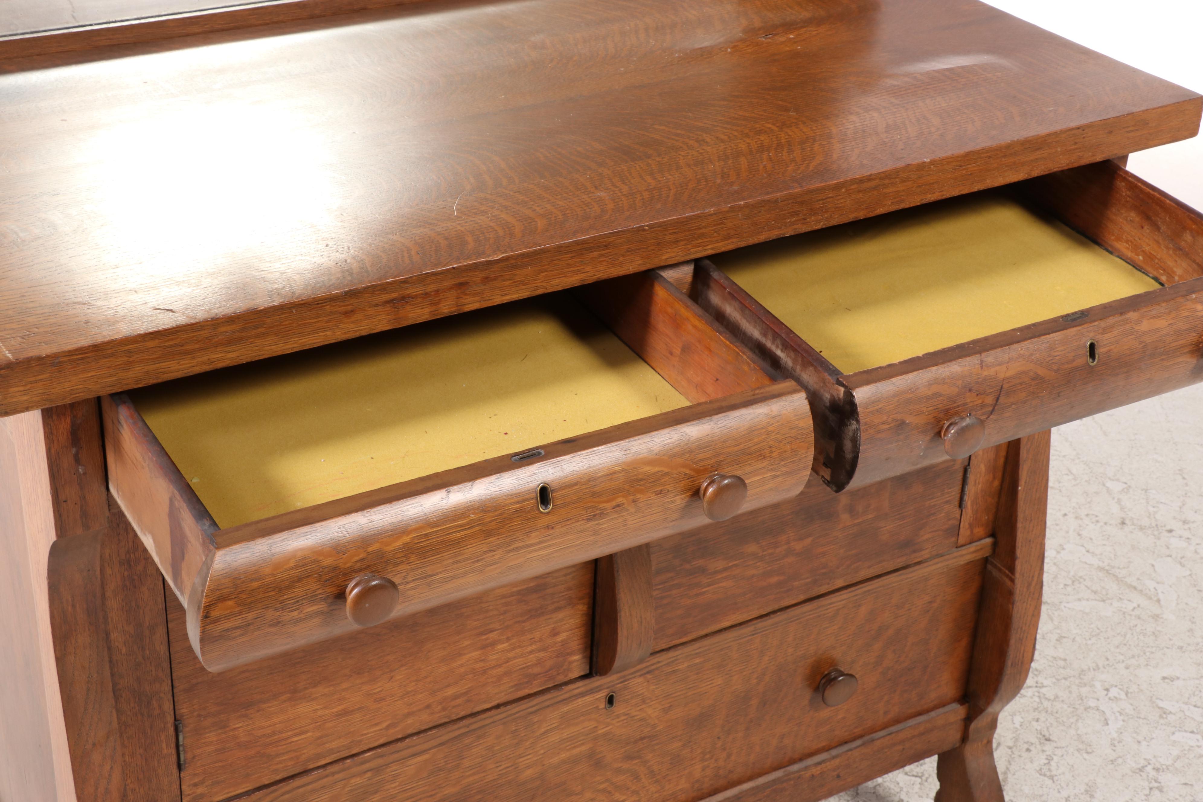American Empire Revival Quartersawn Oak Mirror-Back Buffet, circa 1900