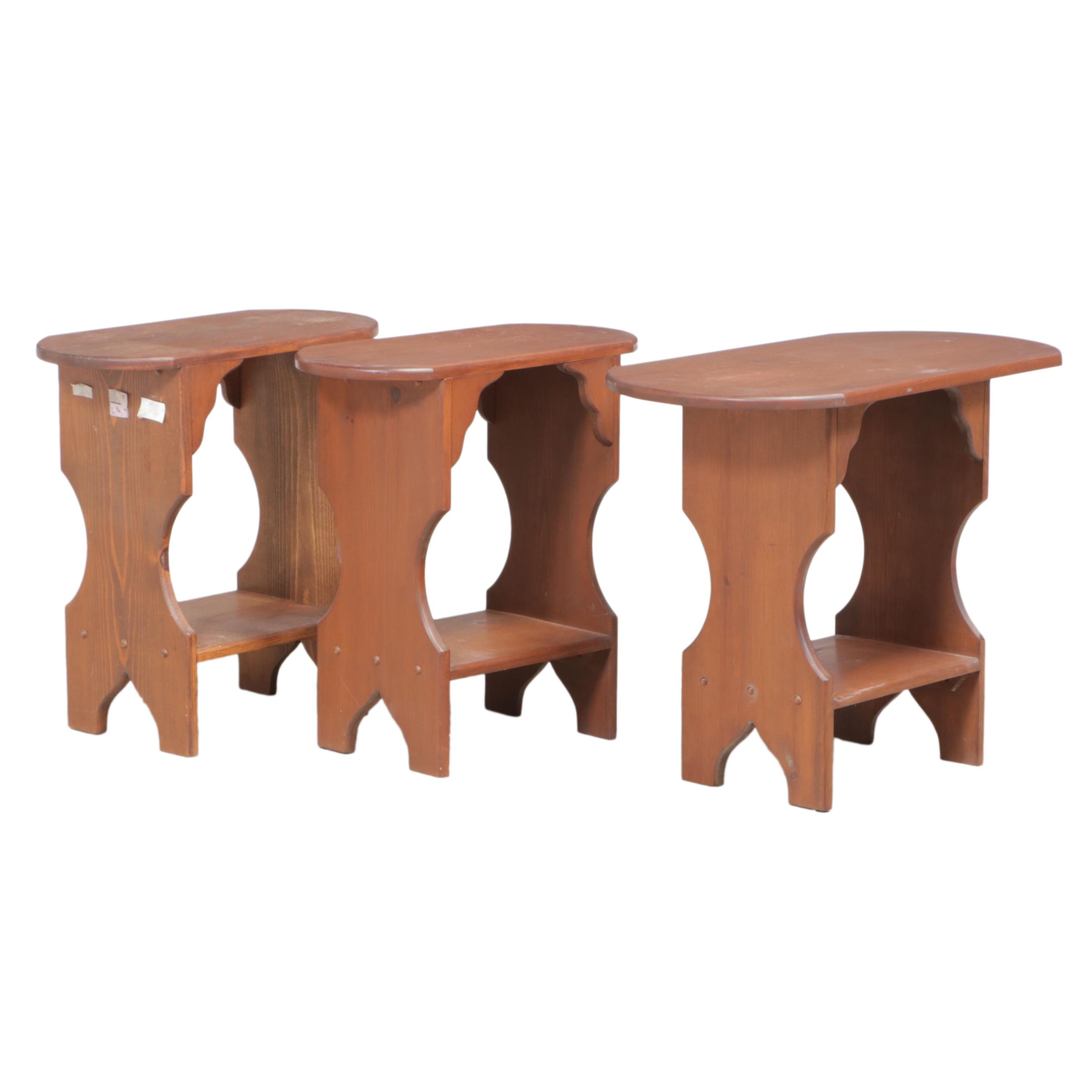 Three American Primitive Style Pine Side Tables, Late 20th Century