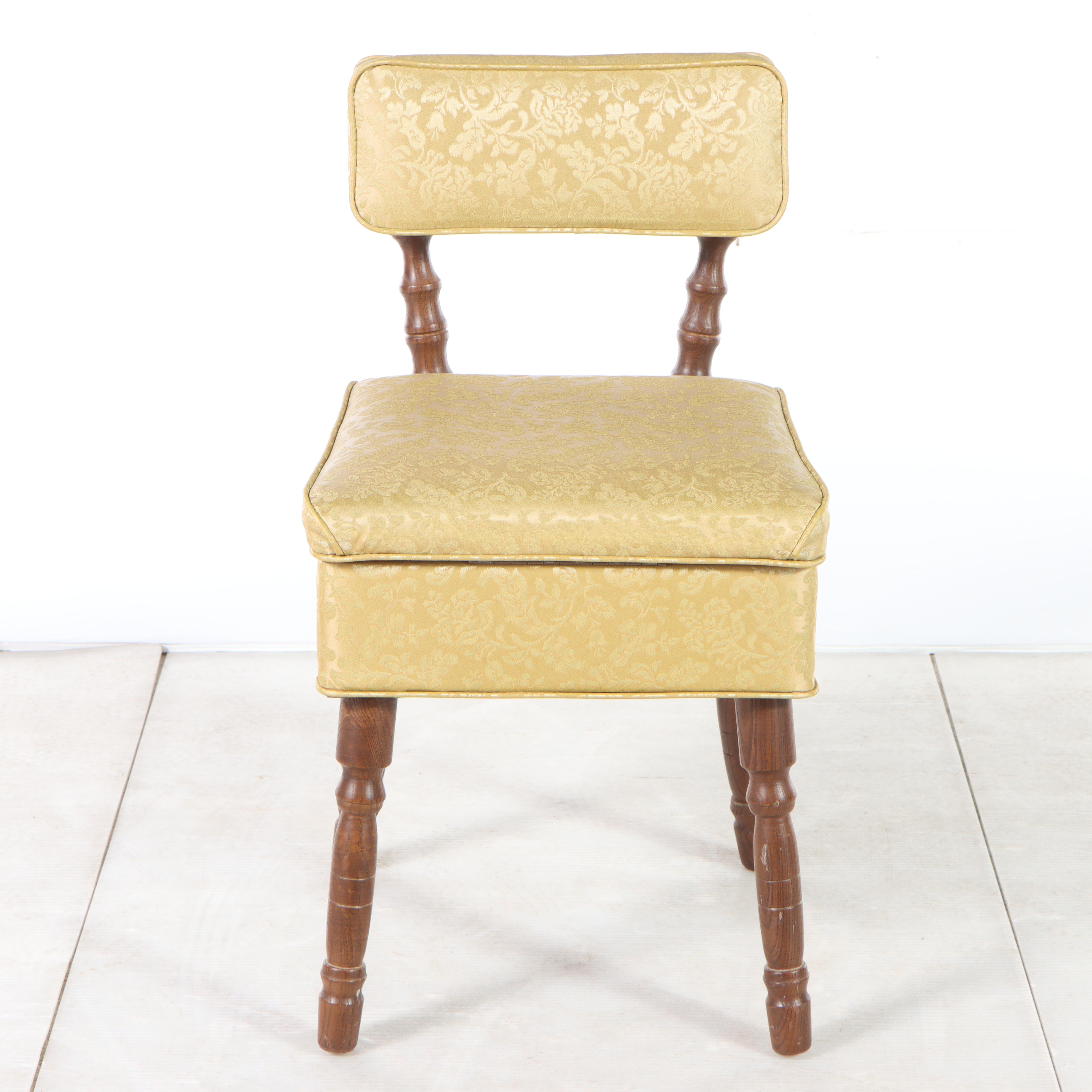 Stump Home Specialties Oak and Vinyl Lift-Seat Sewing Chair with Accessories