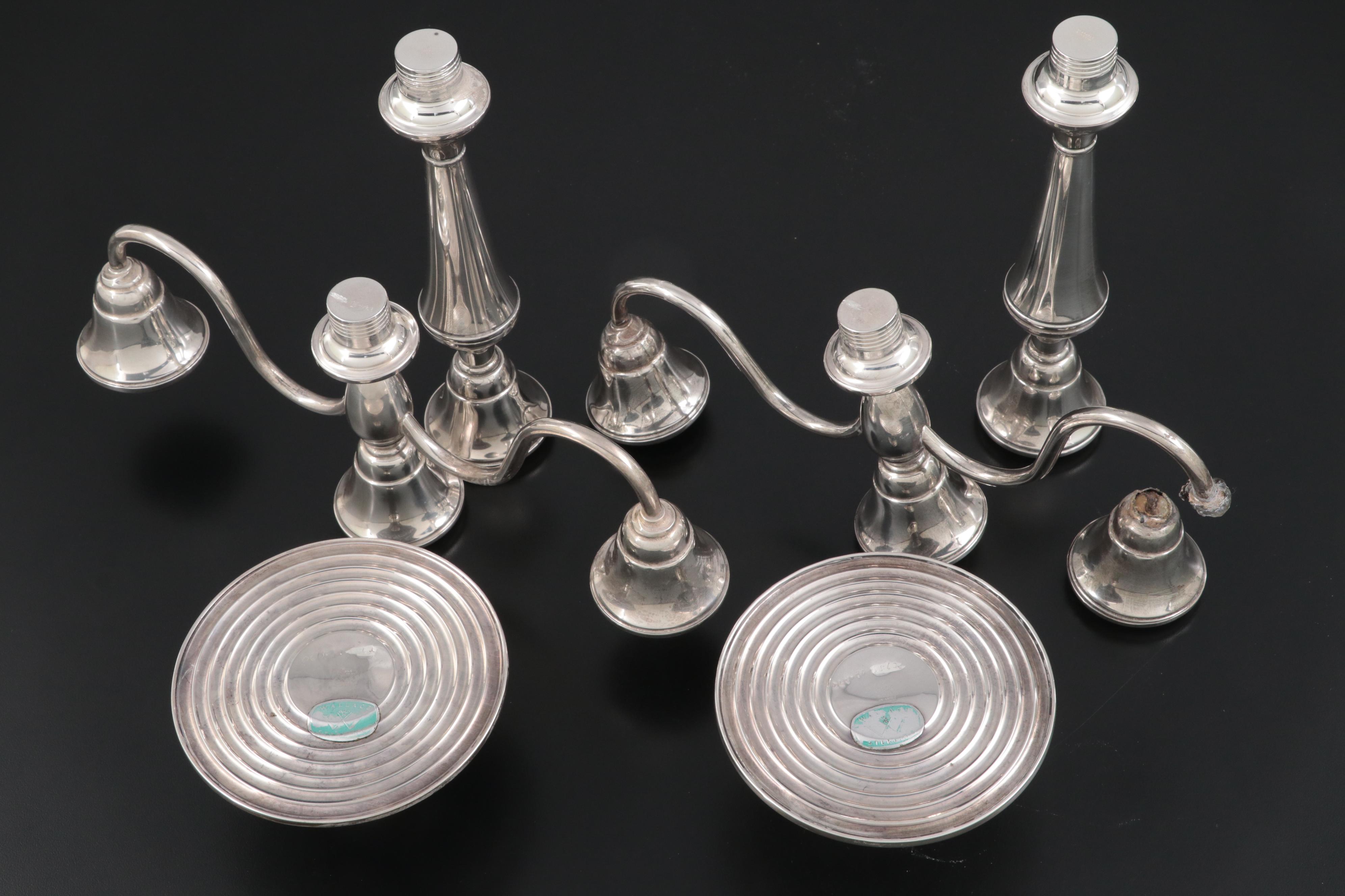 Wallace Weighted Sterling Three-Branch Candelabra with Shakers and Baby Rattle