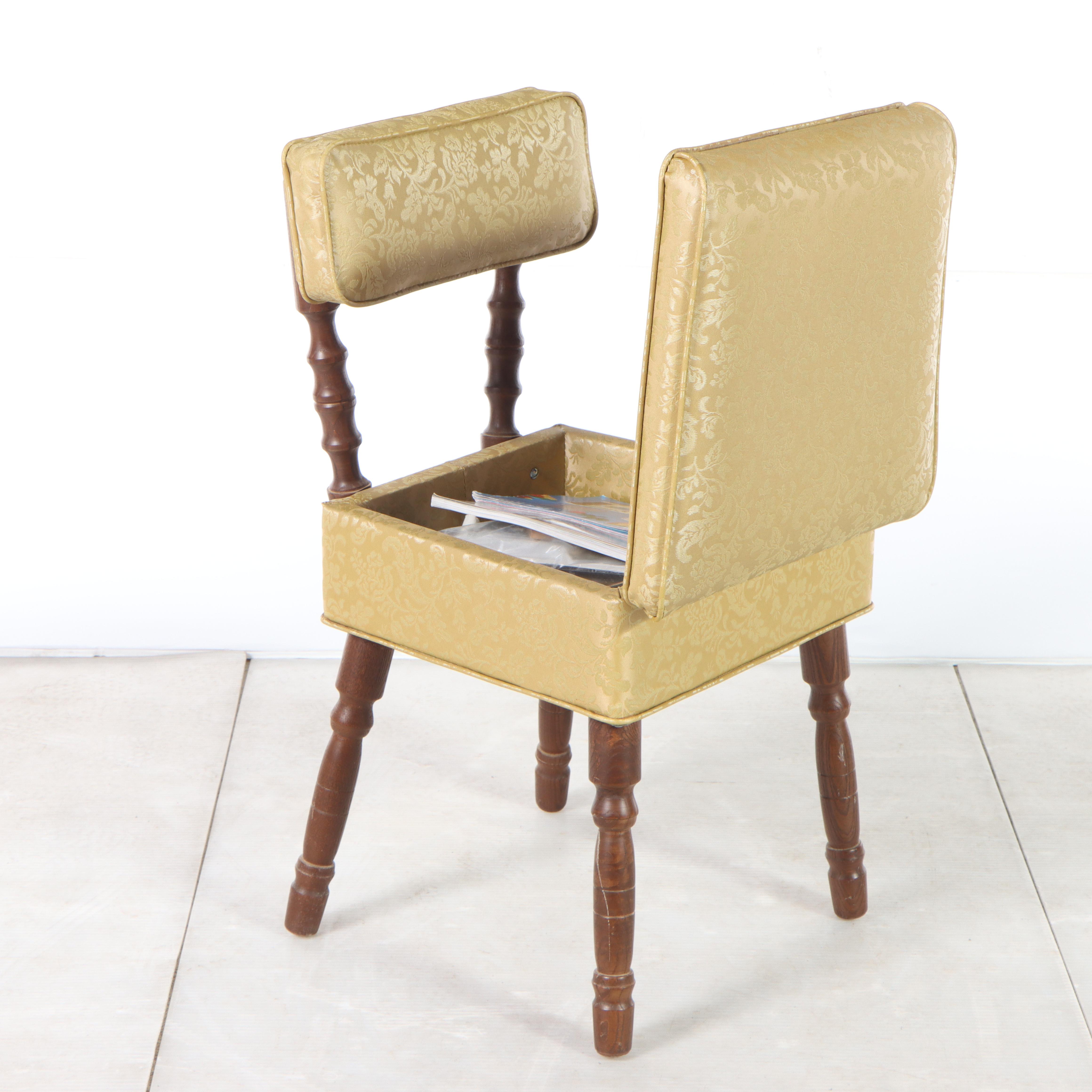 Stump Home Specialties Oak and Vinyl Lift-Seat Sewing Chair with Accessories