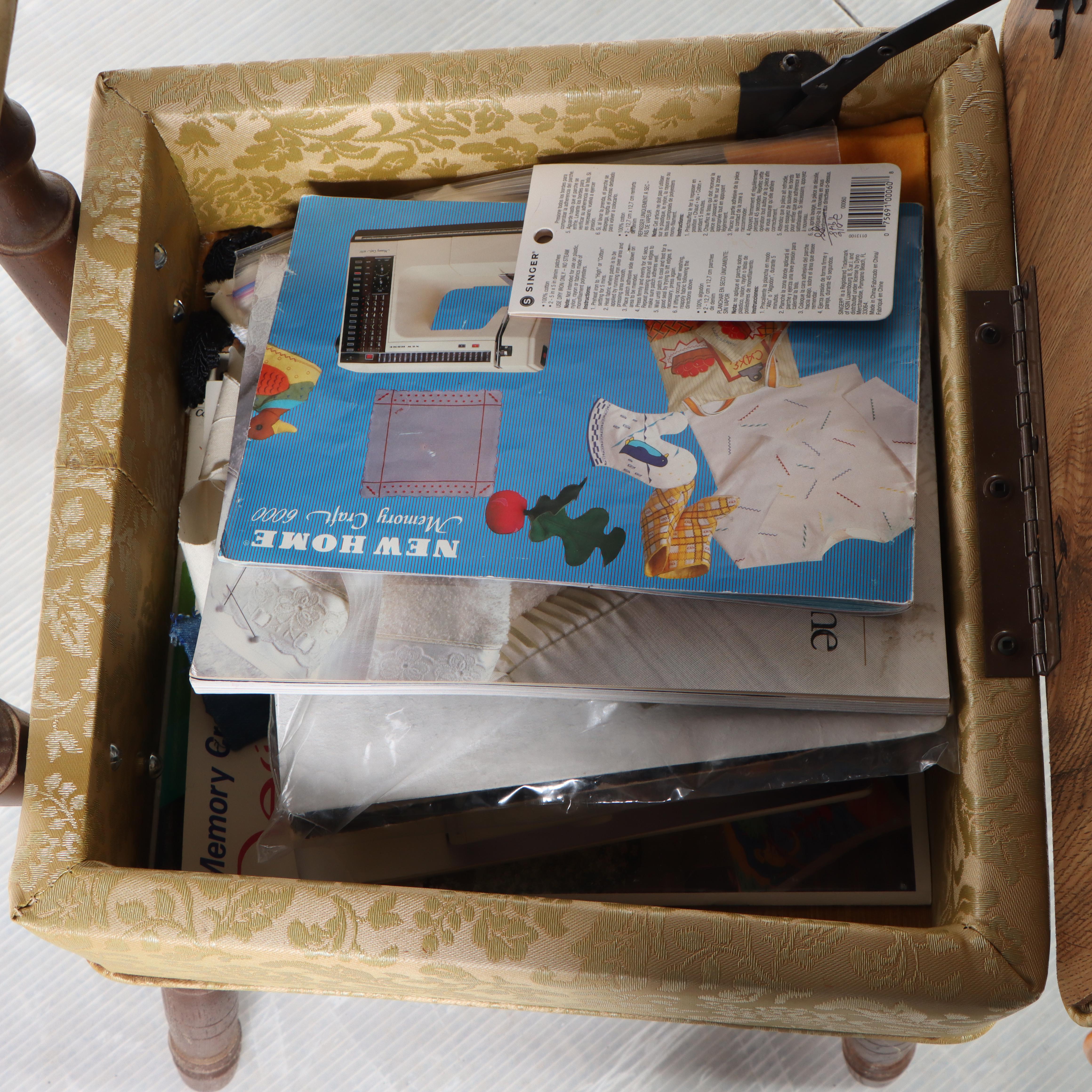 Stump Home Specialties Oak and Vinyl Lift-Seat Sewing Chair with Accessories