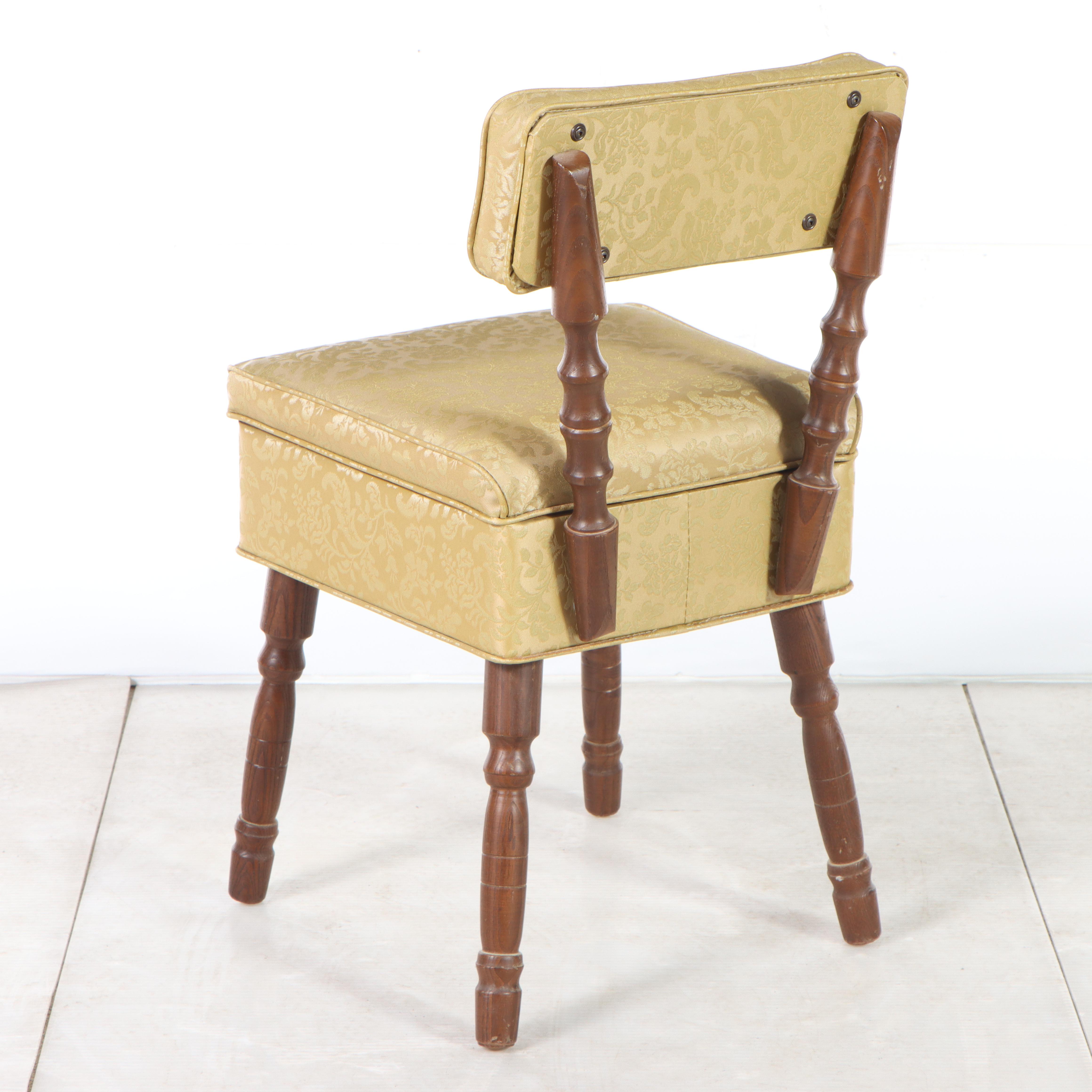 Stump Home Specialties Oak and Vinyl Lift-Seat Sewing Chair with Accessories