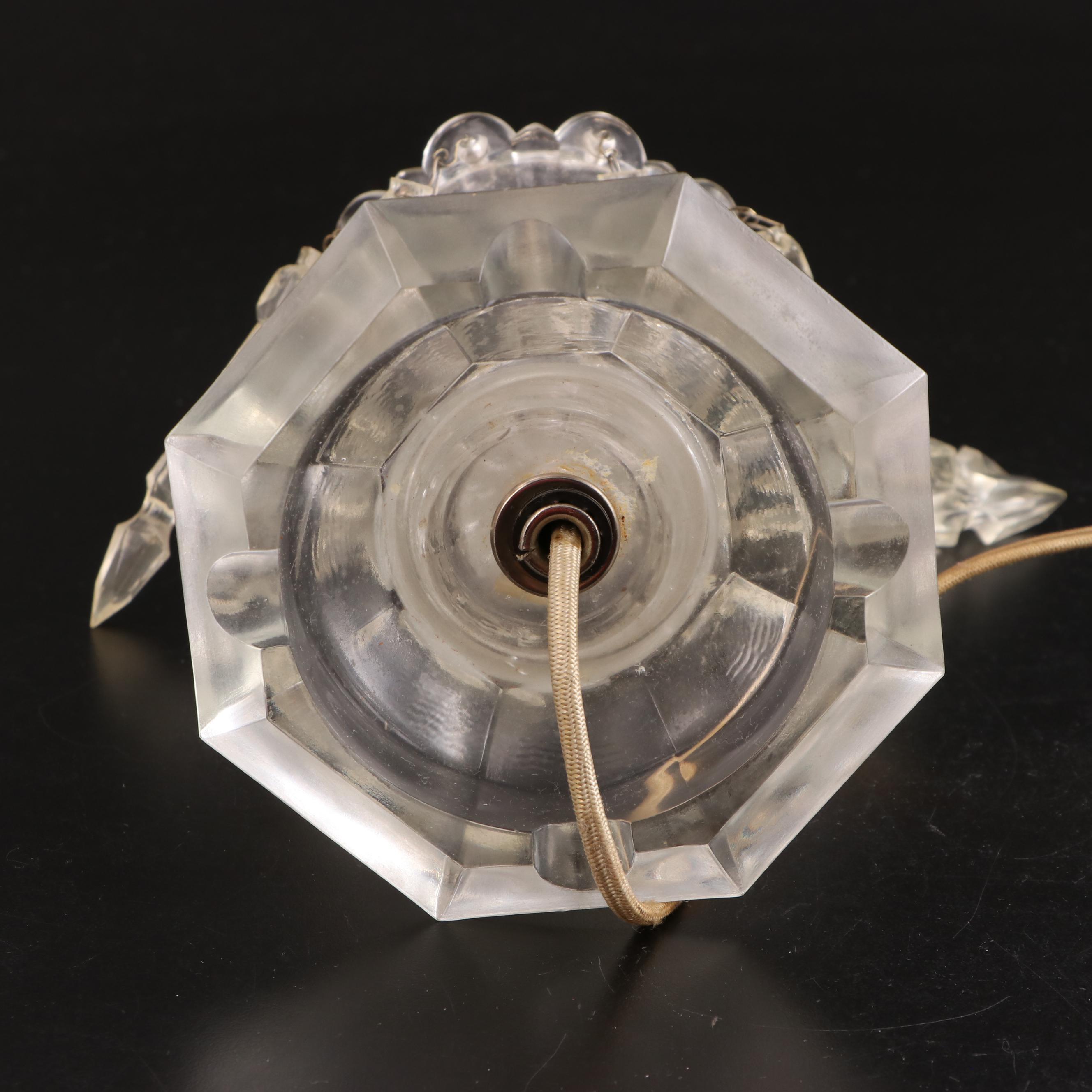 Pair of Etched and Pressed Glass Mantle Lusters, Adapted Late 20th Century