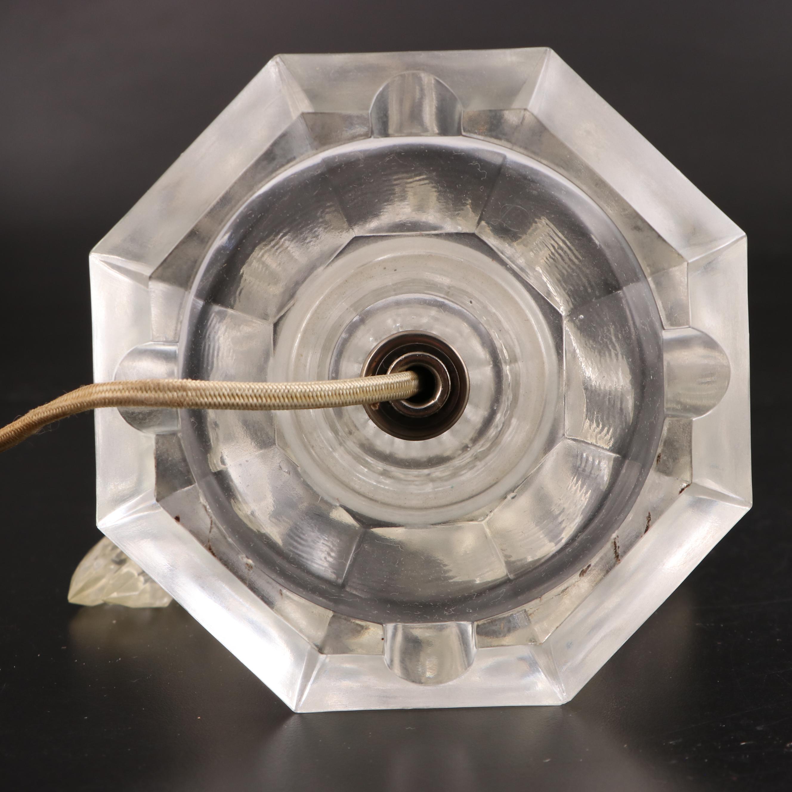 Pair of Etched and Pressed Glass Mantle Lusters, Adapted Late 20th Century