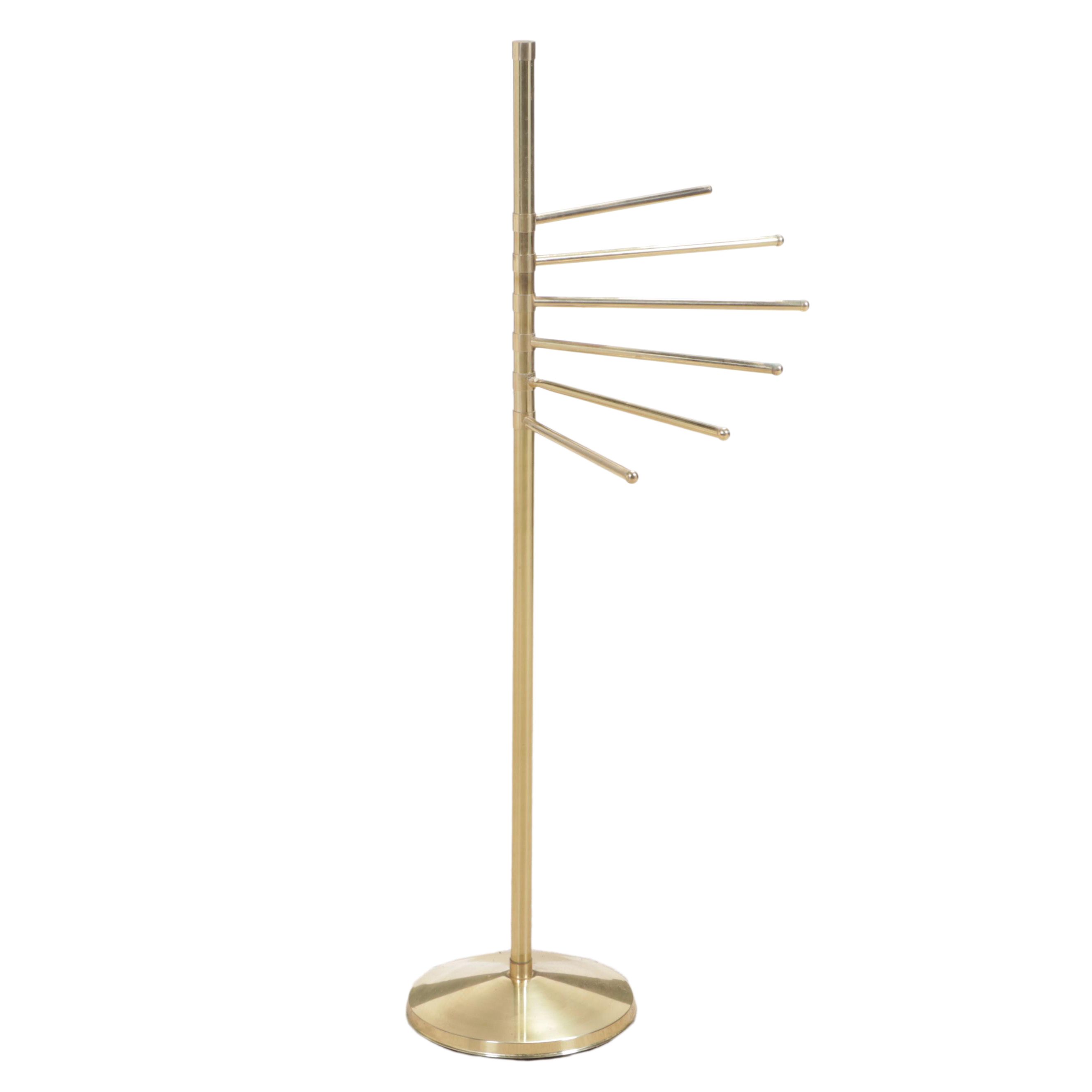 Brass and Patinated Metal Swing-Arm Floor-Standing Towel Rack, Late 20th Century