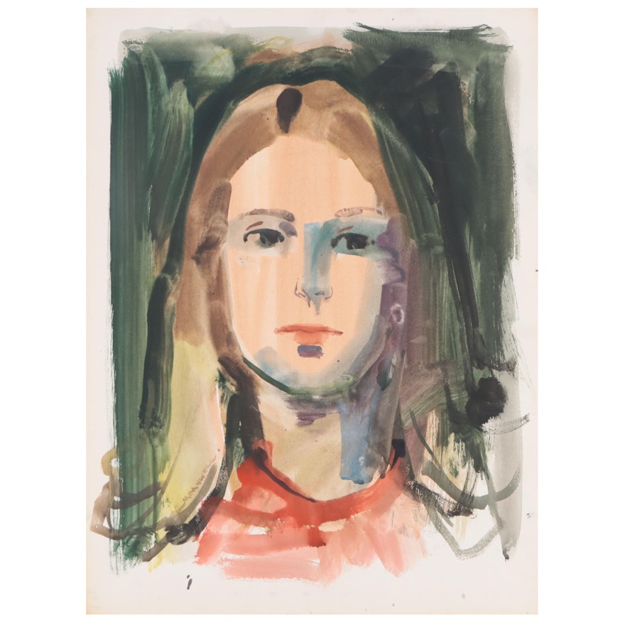 Jack Meanwell Portrait of Young Woman Watercolor Painting