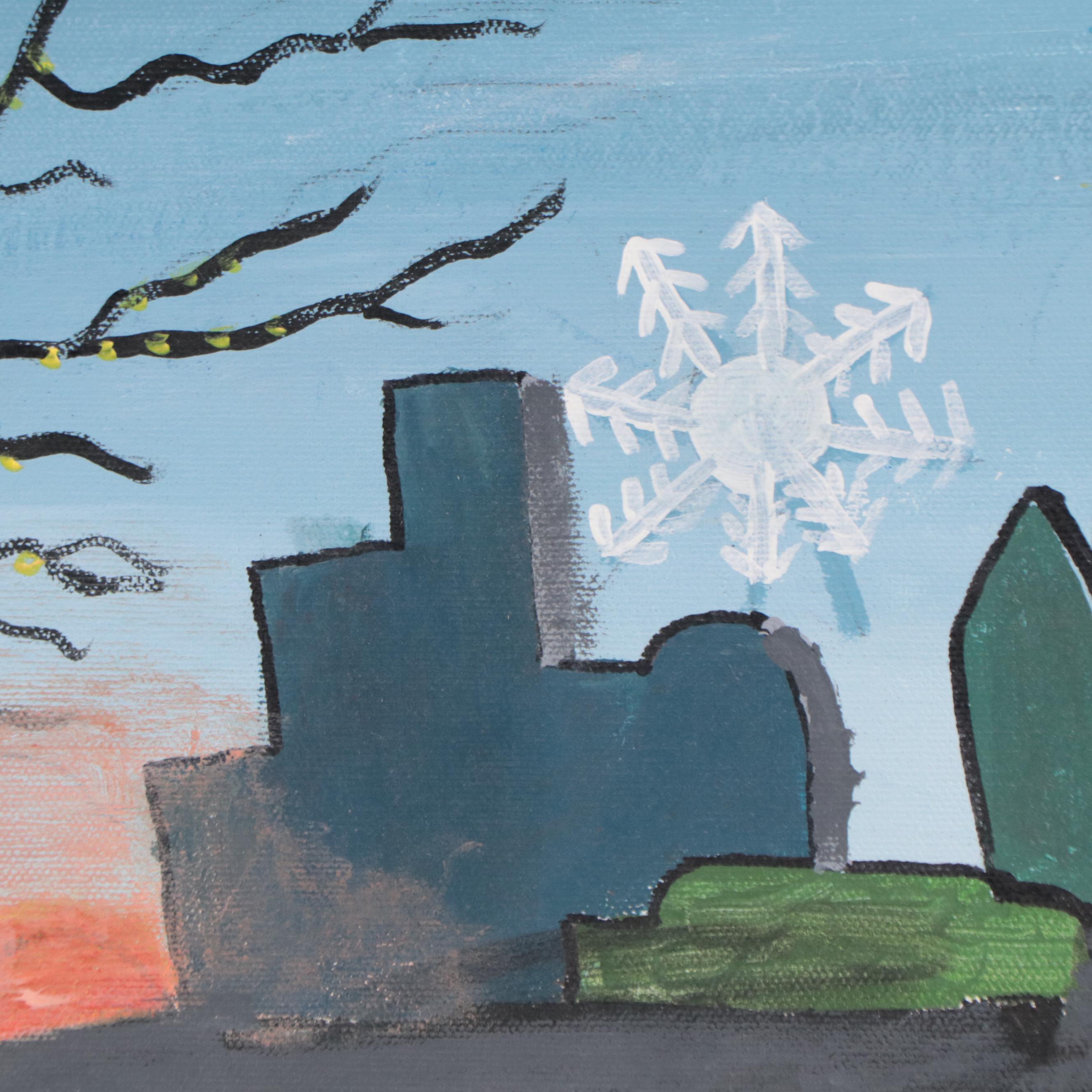 Acrylic Painting of Nighttime City Skyline