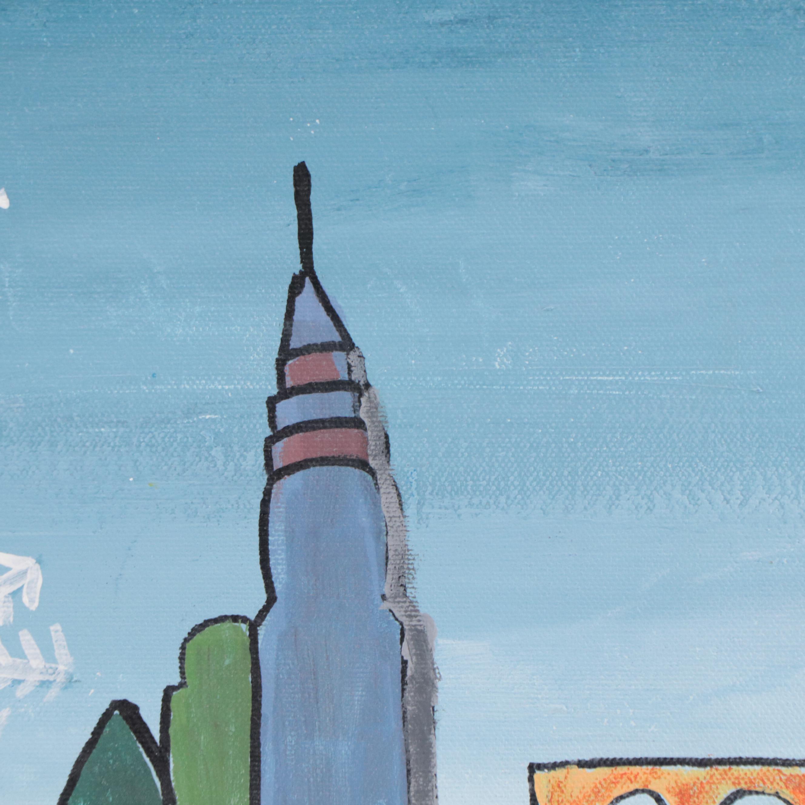 Acrylic Painting of Nighttime City Skyline