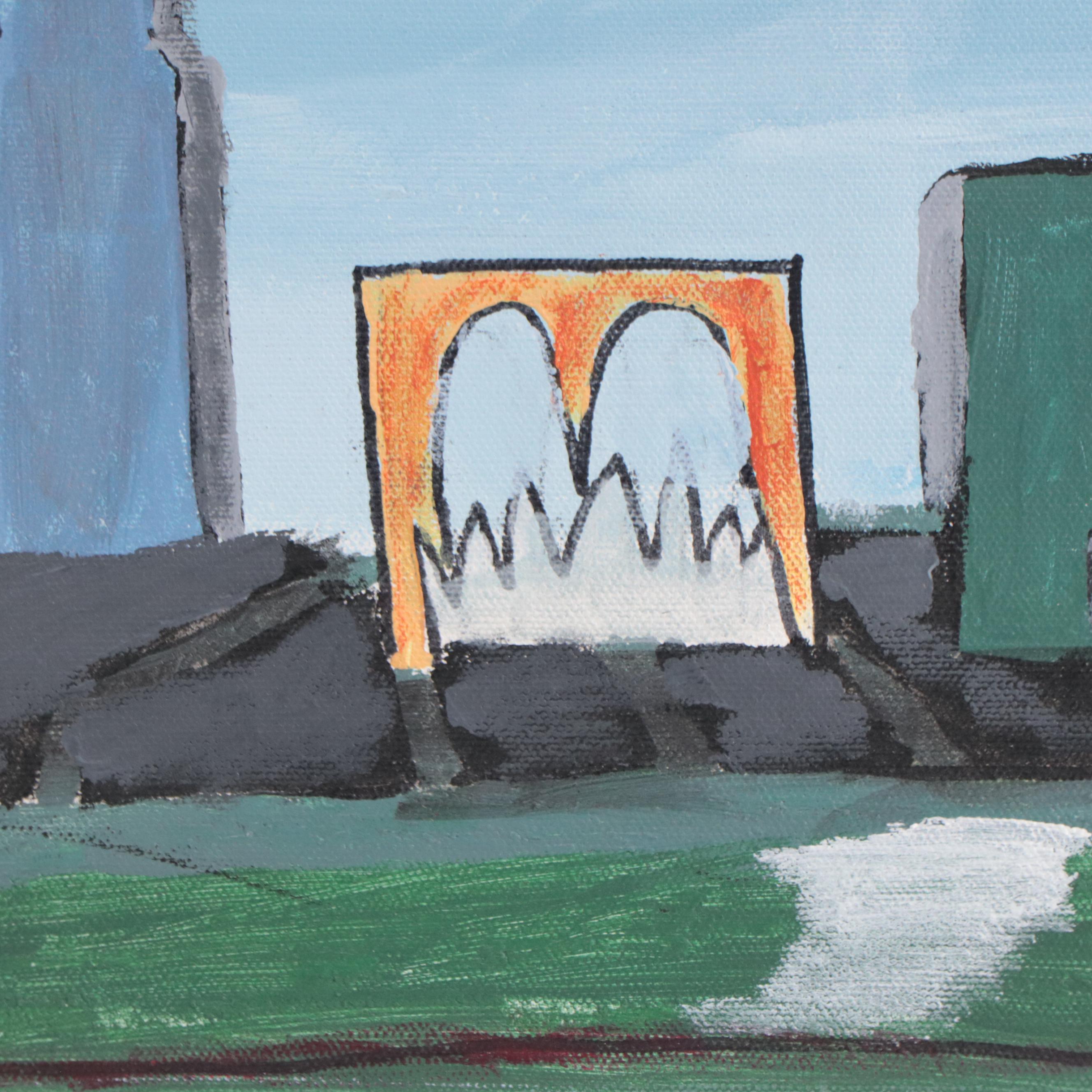 Acrylic Painting of Nighttime City Skyline