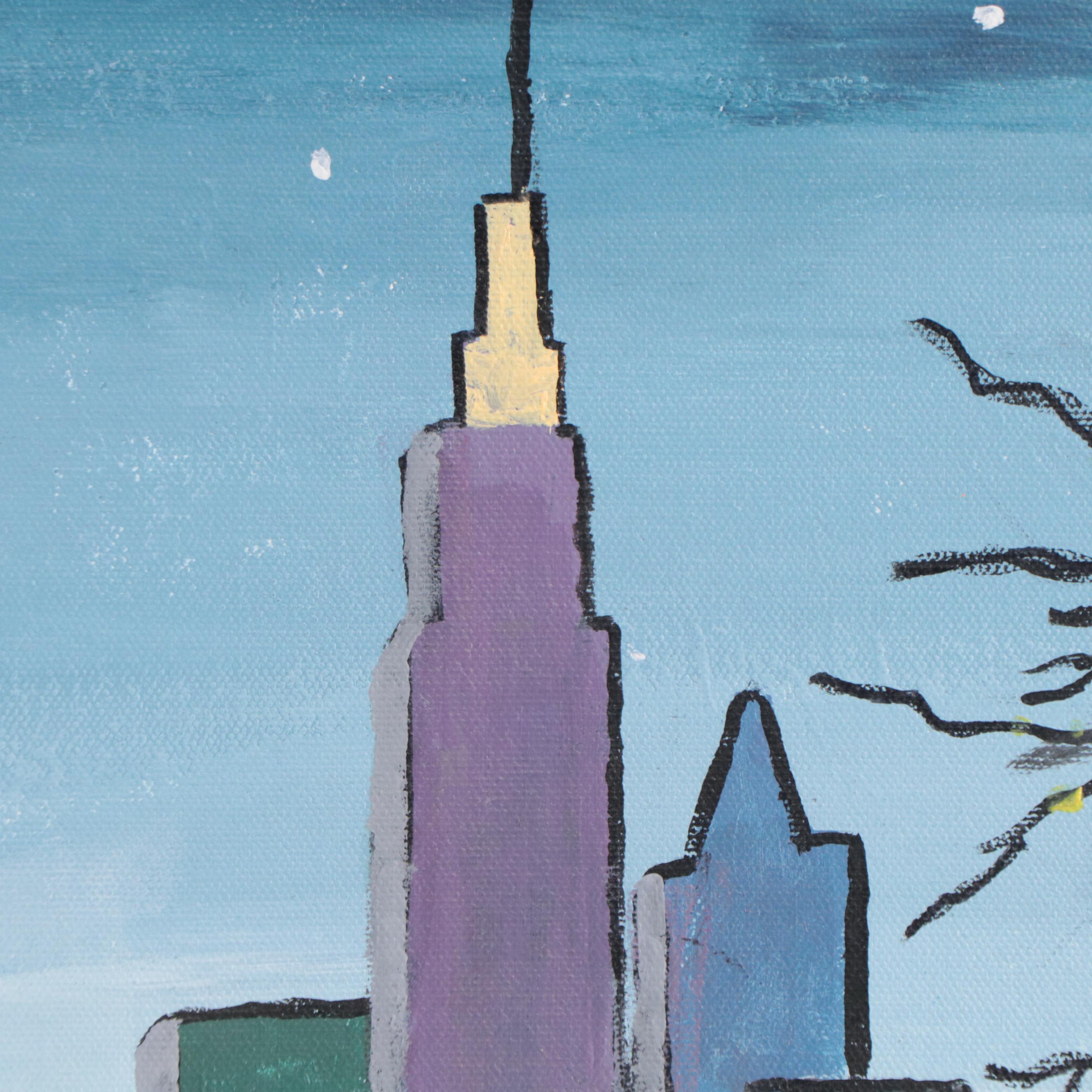 Acrylic Painting of Nighttime City Skyline