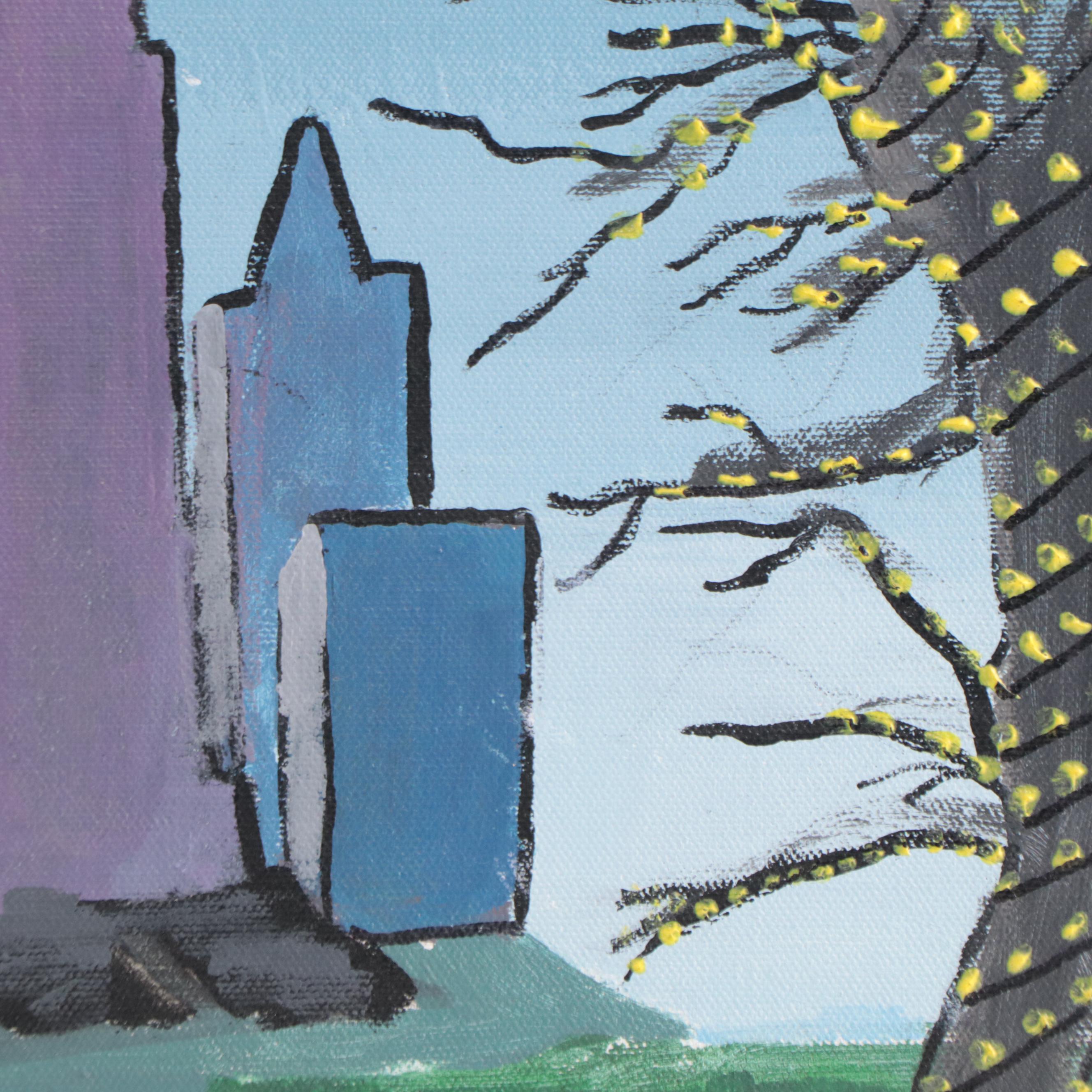 Acrylic Painting of Nighttime City Skyline