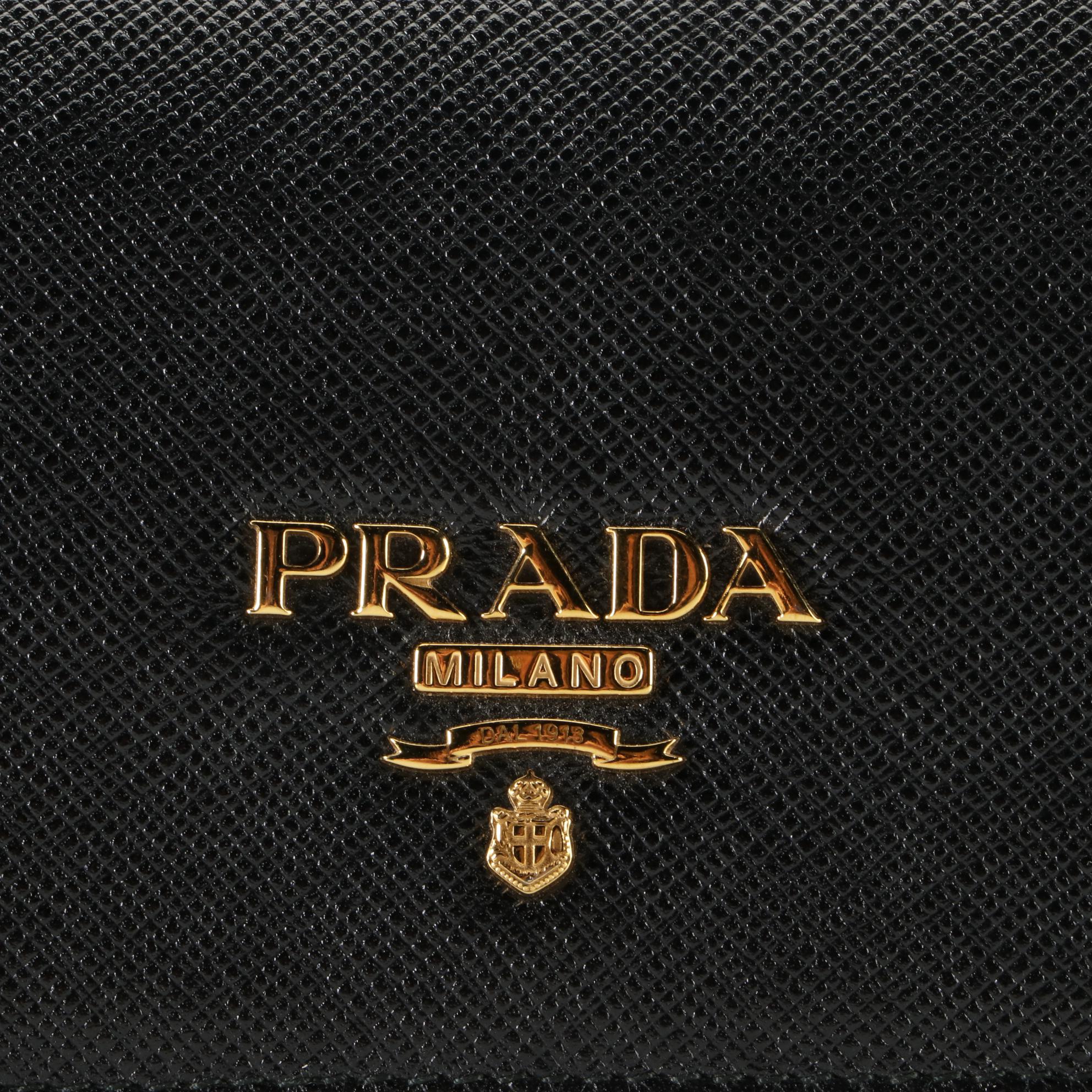 Prada Continental Wallet in Black Saffiano Leather w/Box