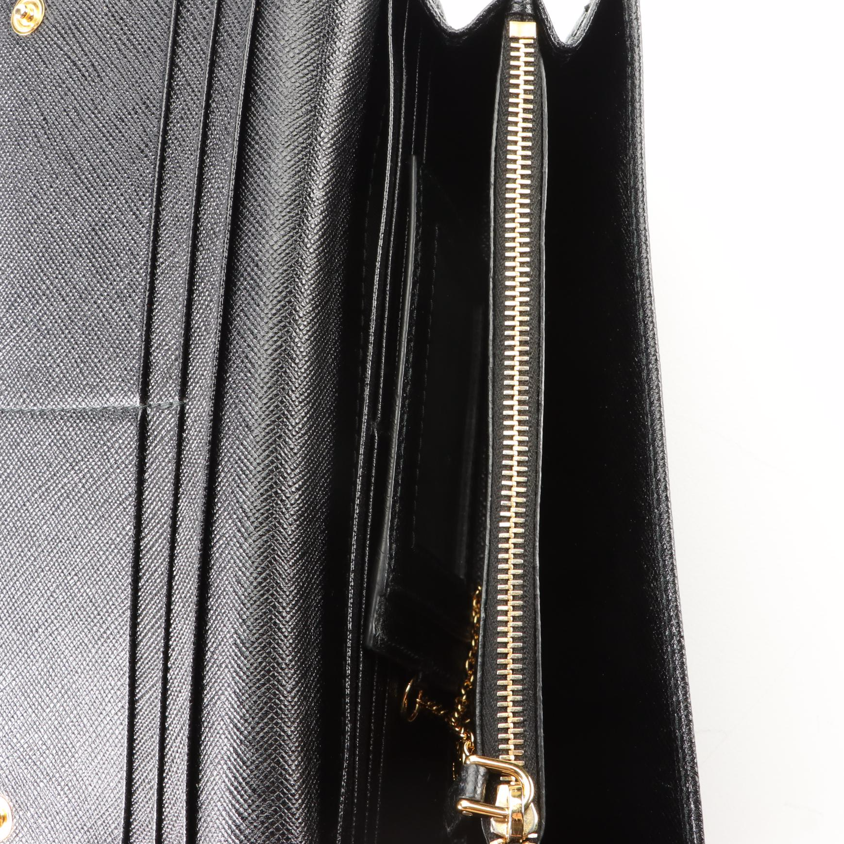 Prada Continental Wallet in Black Saffiano Leather w/Box