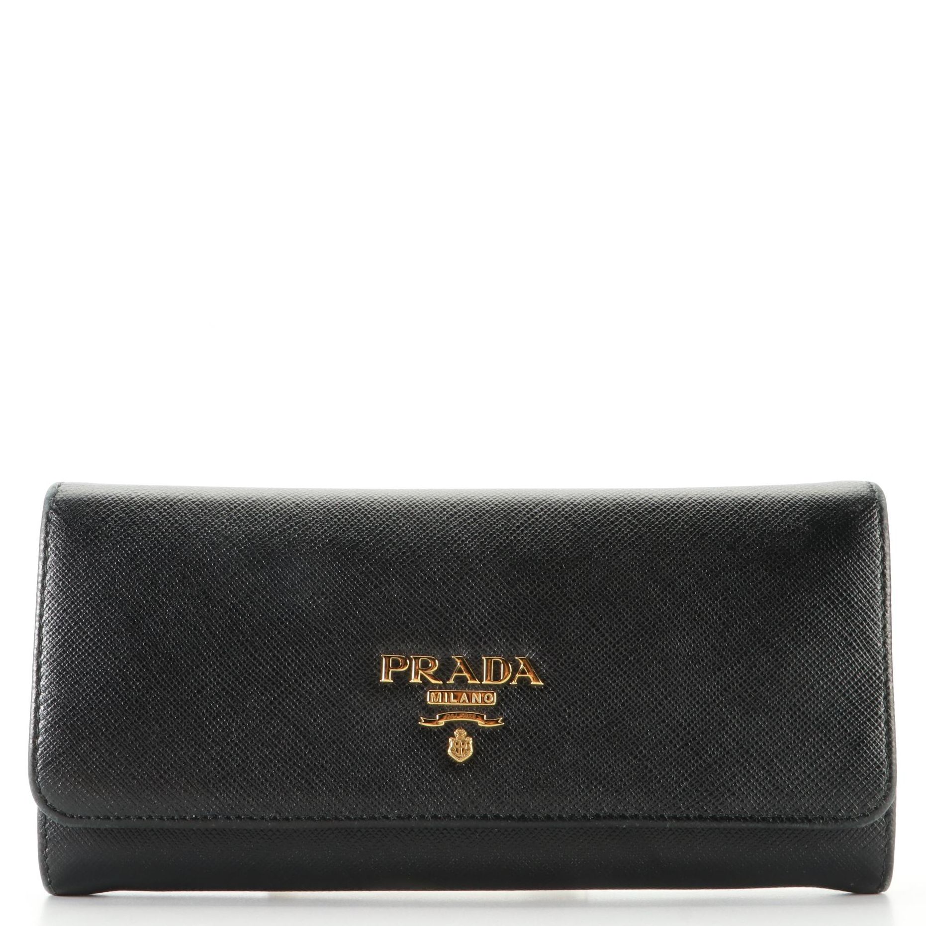 Prada Continental Wallet in Black Saffiano Leather w/Box