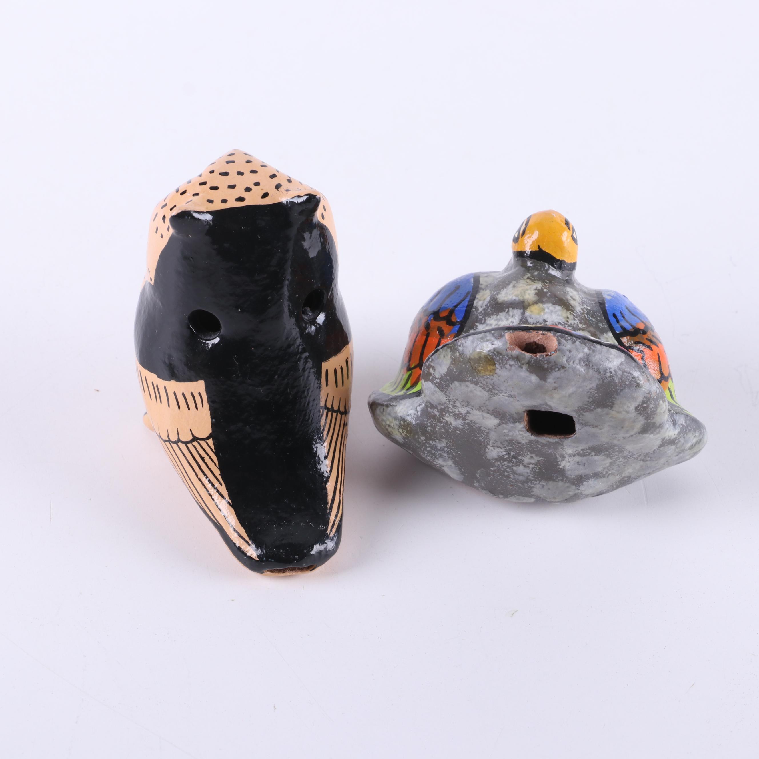 Dream Catcher with Paint Decorated Pottery Owl, Turkey and Bowl