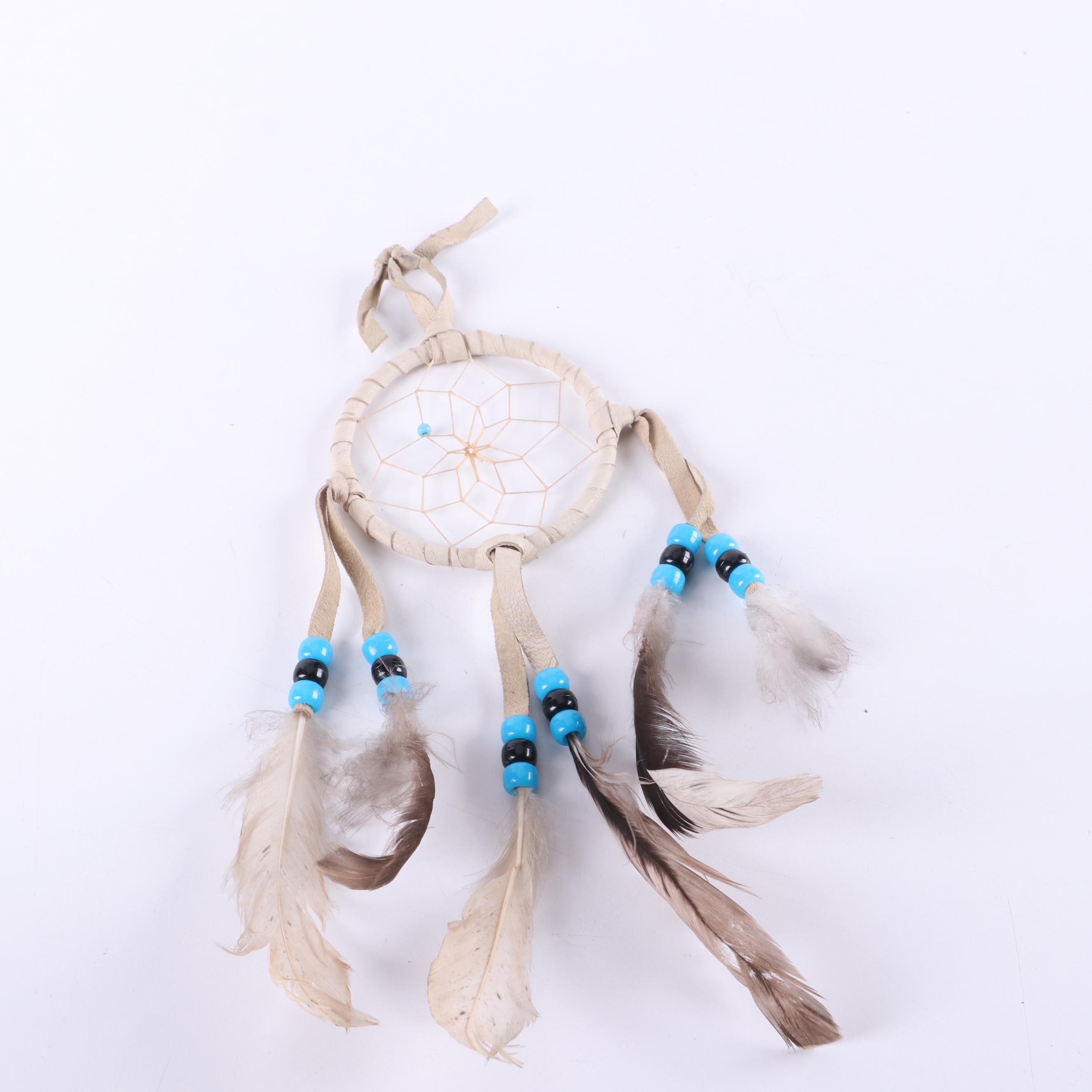 Dream Catcher with Paint Decorated Pottery Owl, Turkey and Bowl