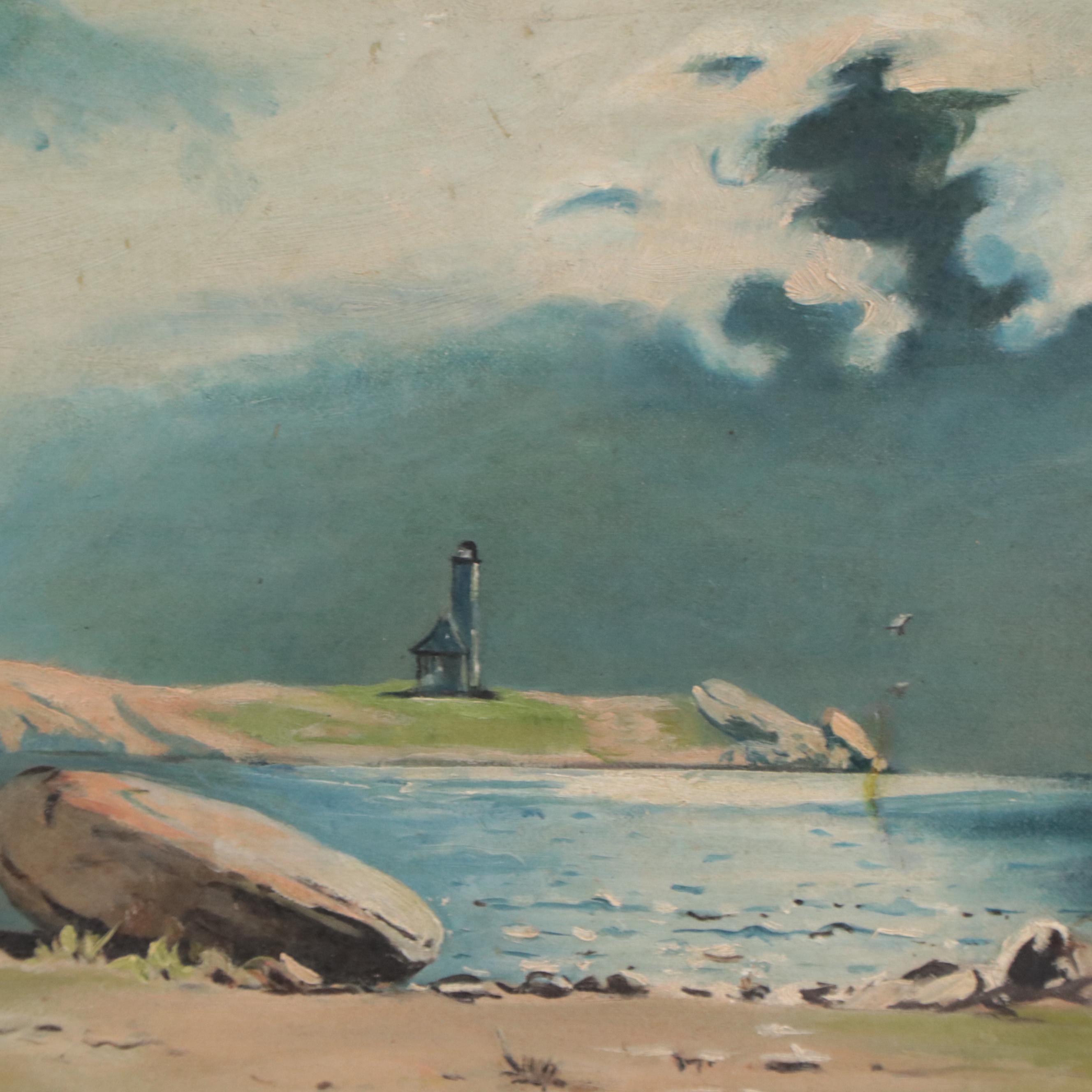 Seascape Oil Painting of Lighthouse, 1915