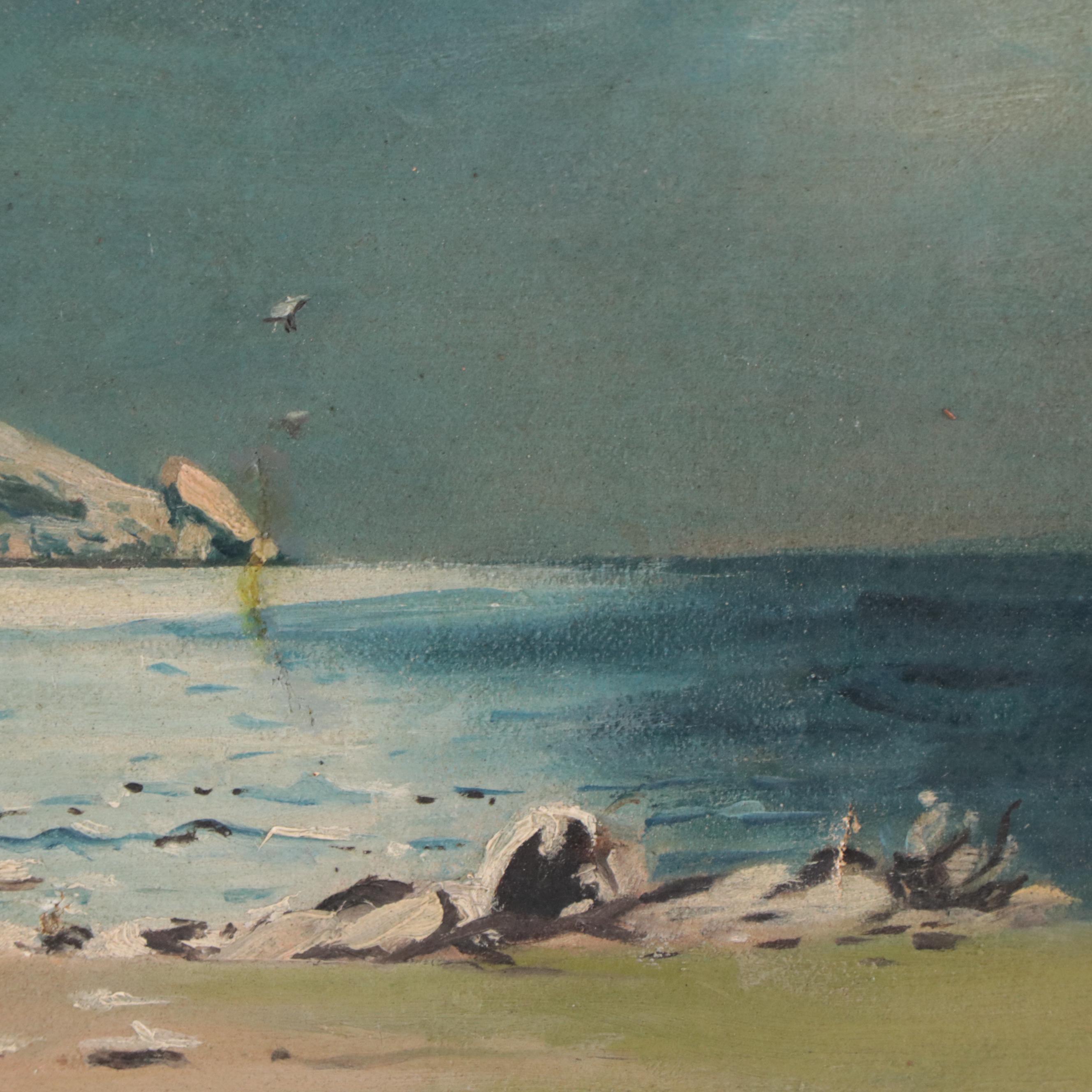 Seascape Oil Painting of Lighthouse, 1915