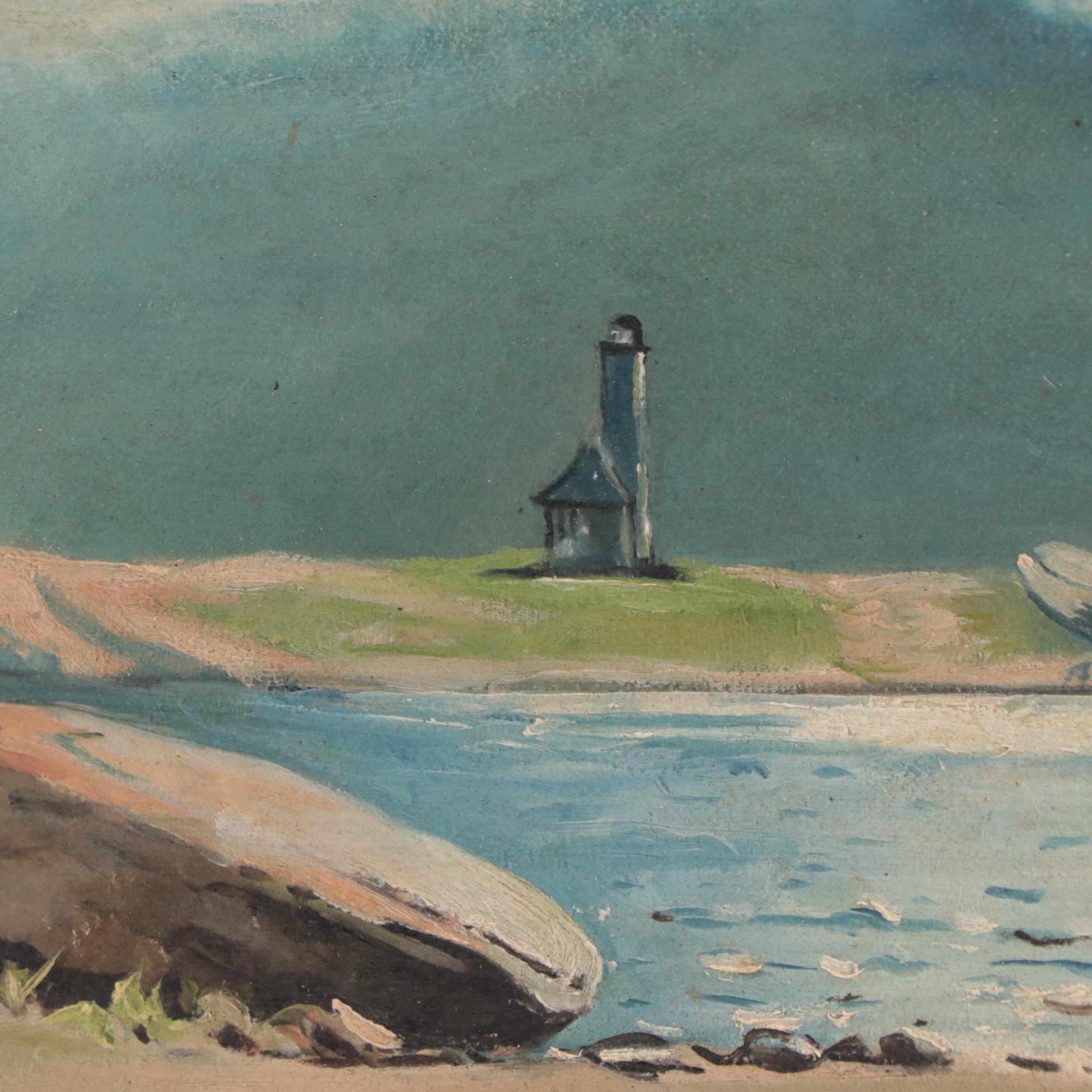 Seascape Oil Painting of Lighthouse, 1915