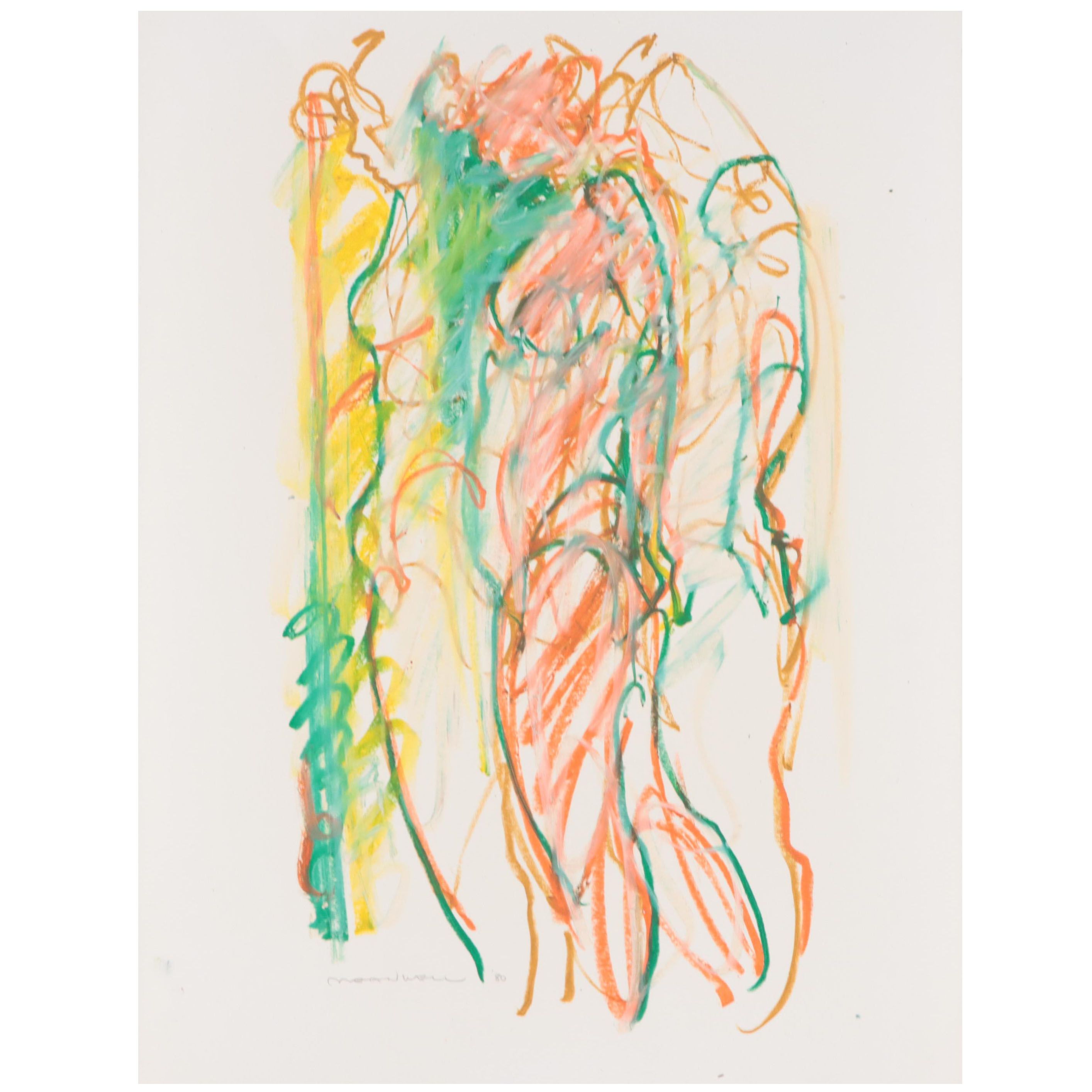 Jack Meanwell Abstract Expressionist Oil Pastel Figure Drawing