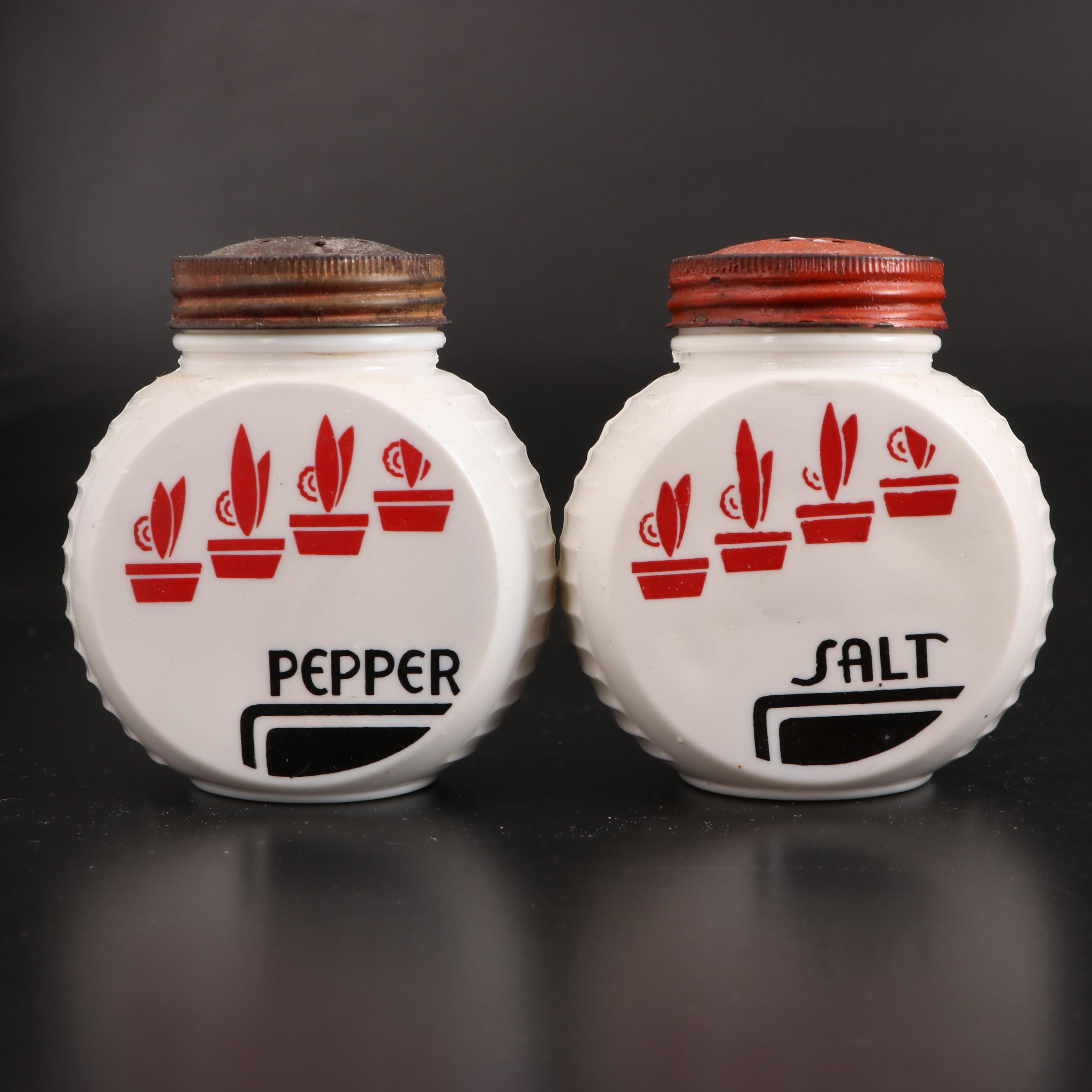 Milk Glass Salt and Pepper Shakers with Other Containers and Tableware