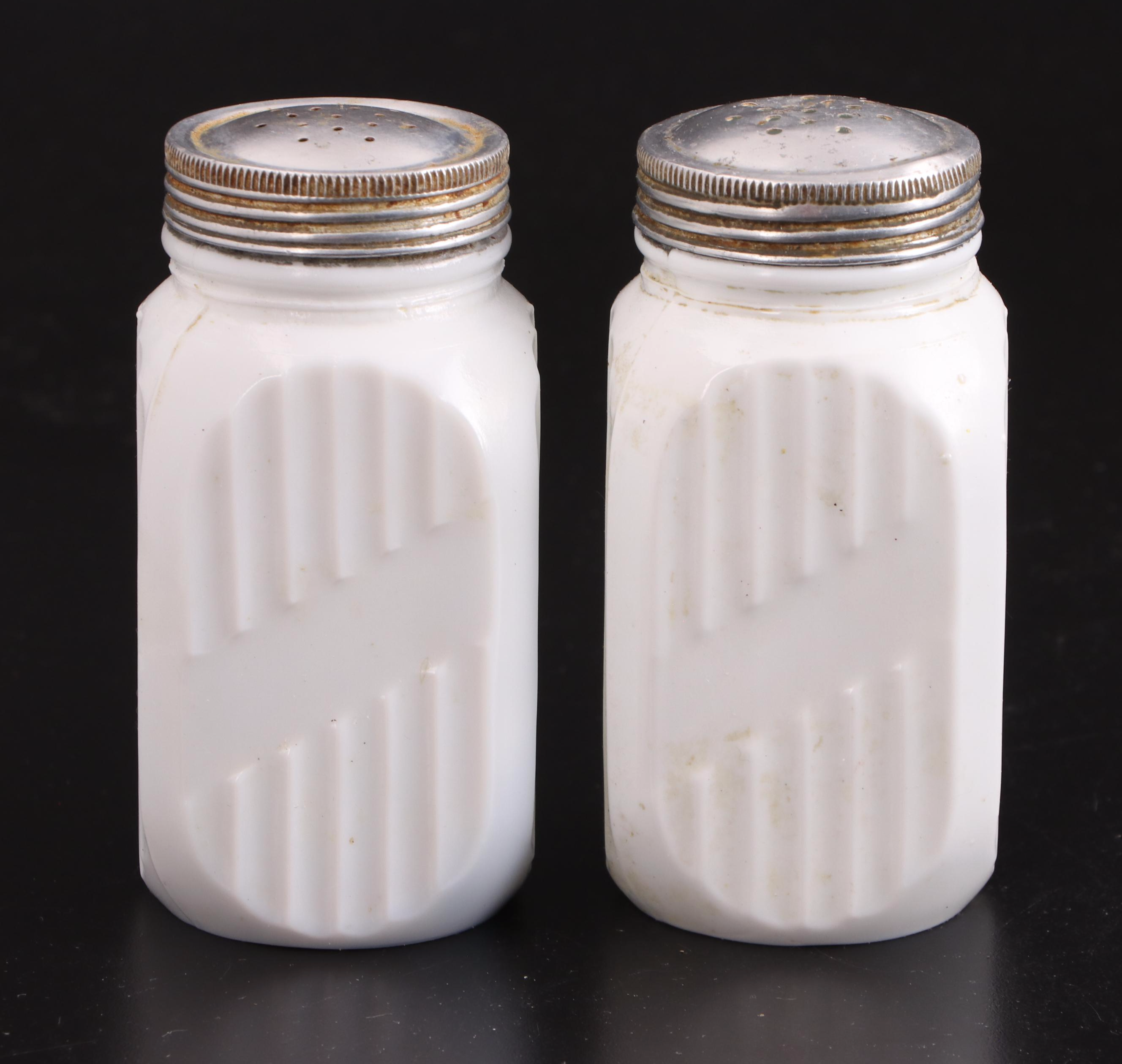 Milk Glass Salt and Pepper Shakers with Other Containers and Tableware