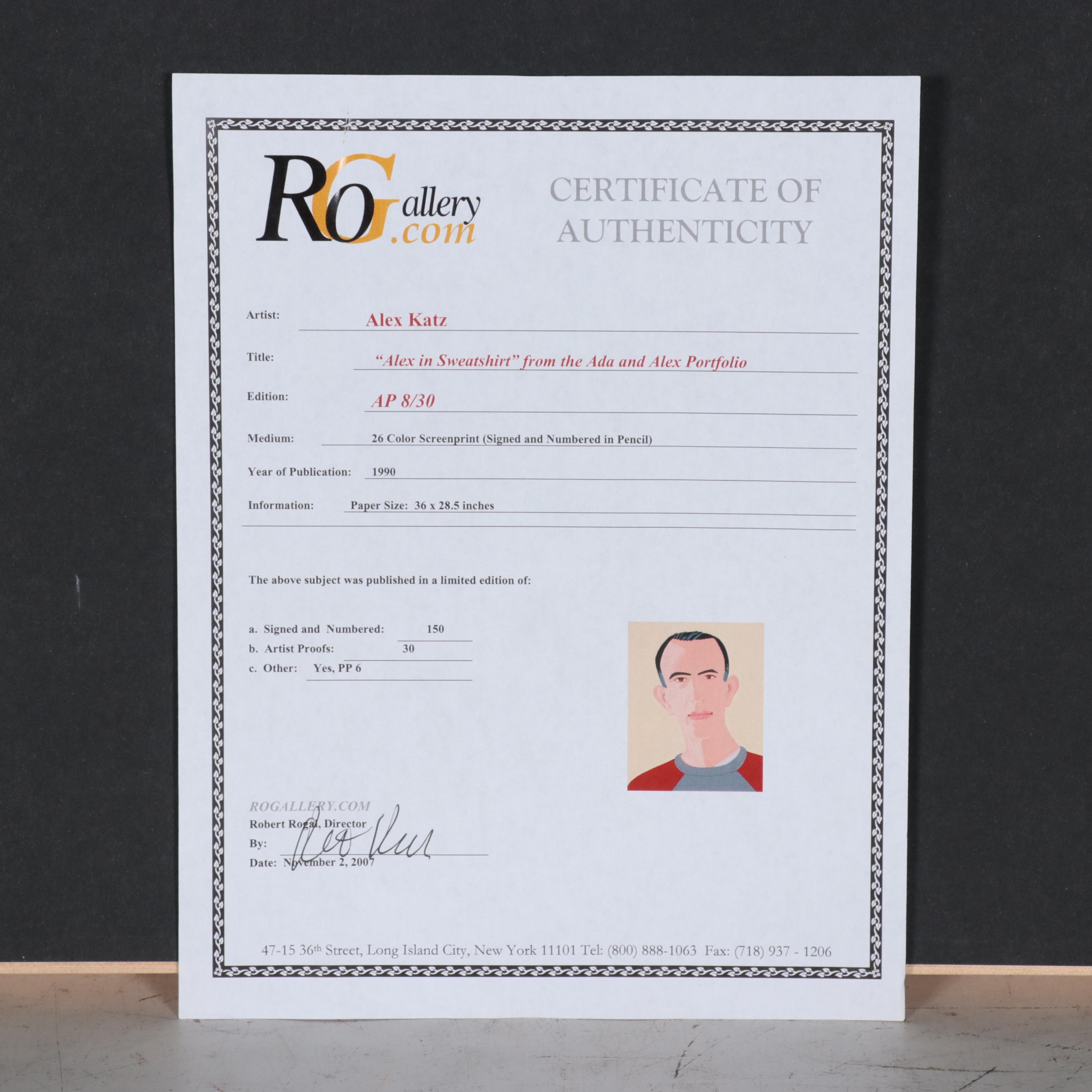 Alex Katz Serigraph "Alex in Sweatshirt," 1990