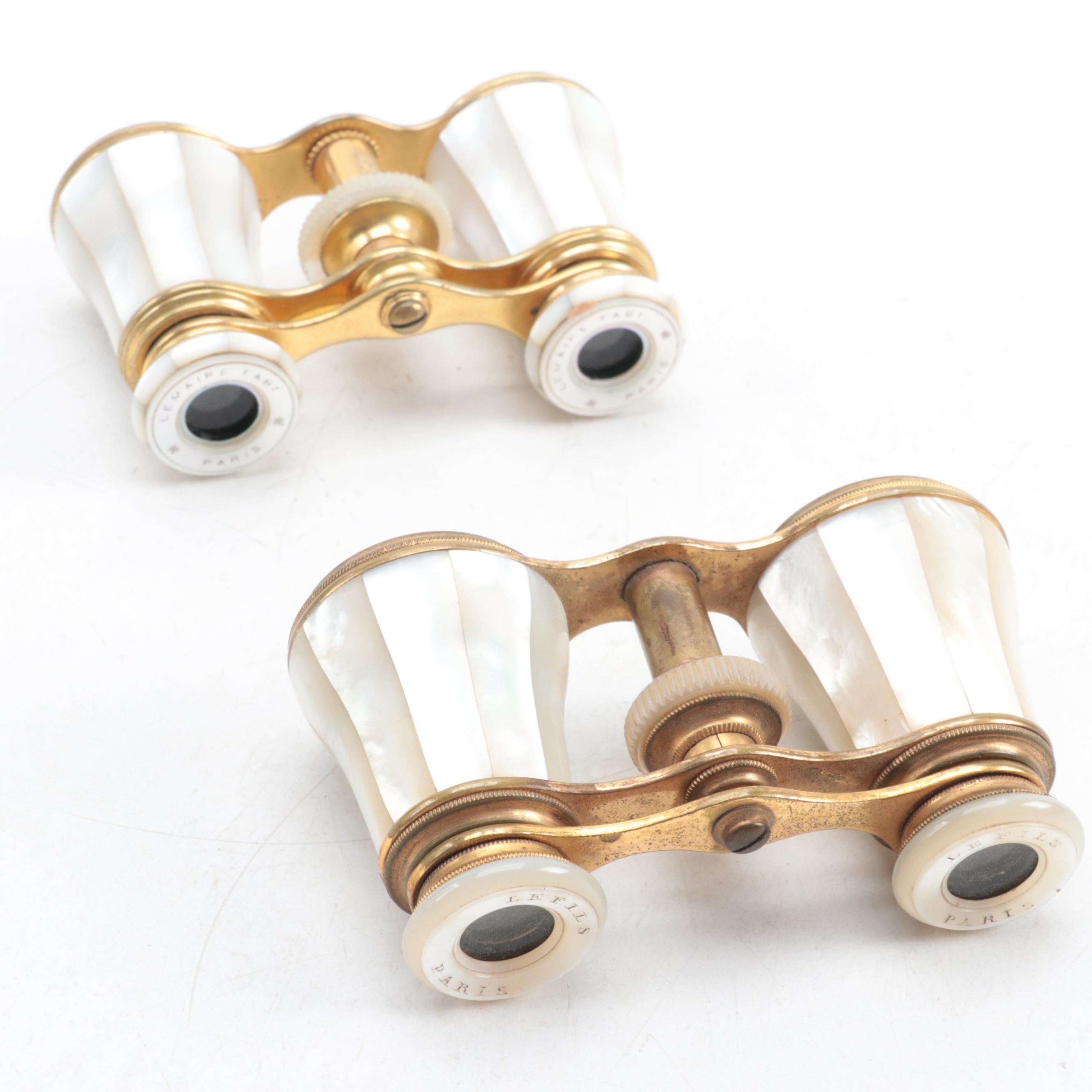 Le Fils and Lemaire Fabi Mother-of-Pearl Opera Glasses with Footed Inkwell