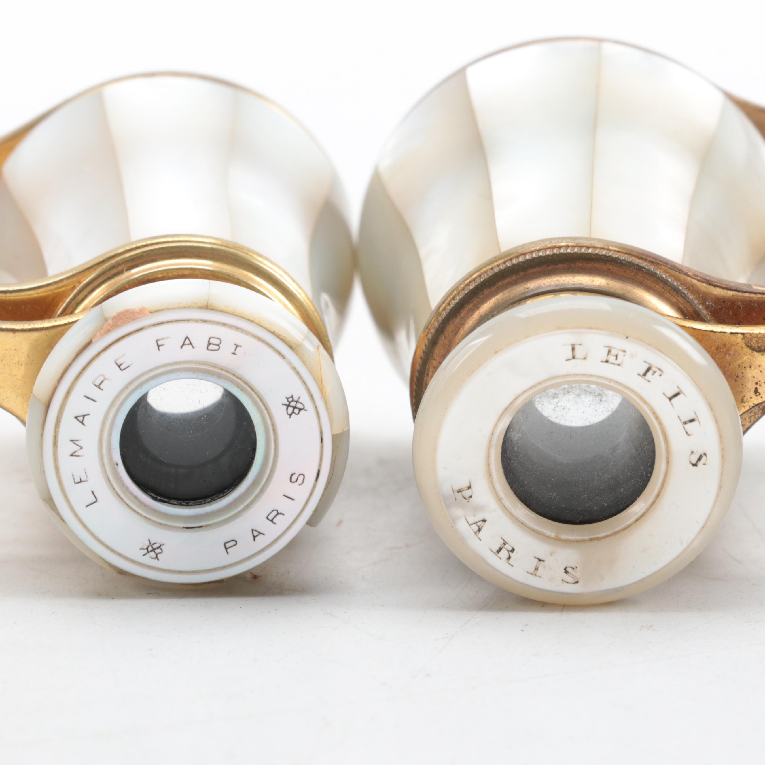 Le Fils and Lemaire Fabi Mother-of-Pearl Opera Glasses with Footed Inkwell
