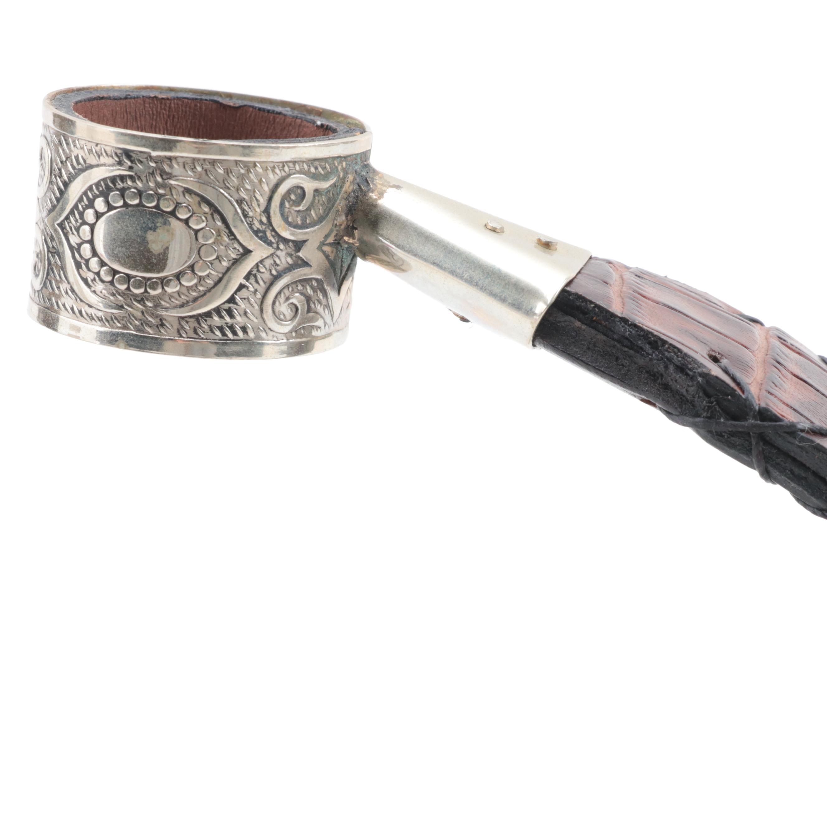 Argentinian De Vinos Embossed Metal and Stitched Leather Wine Bottle Handle