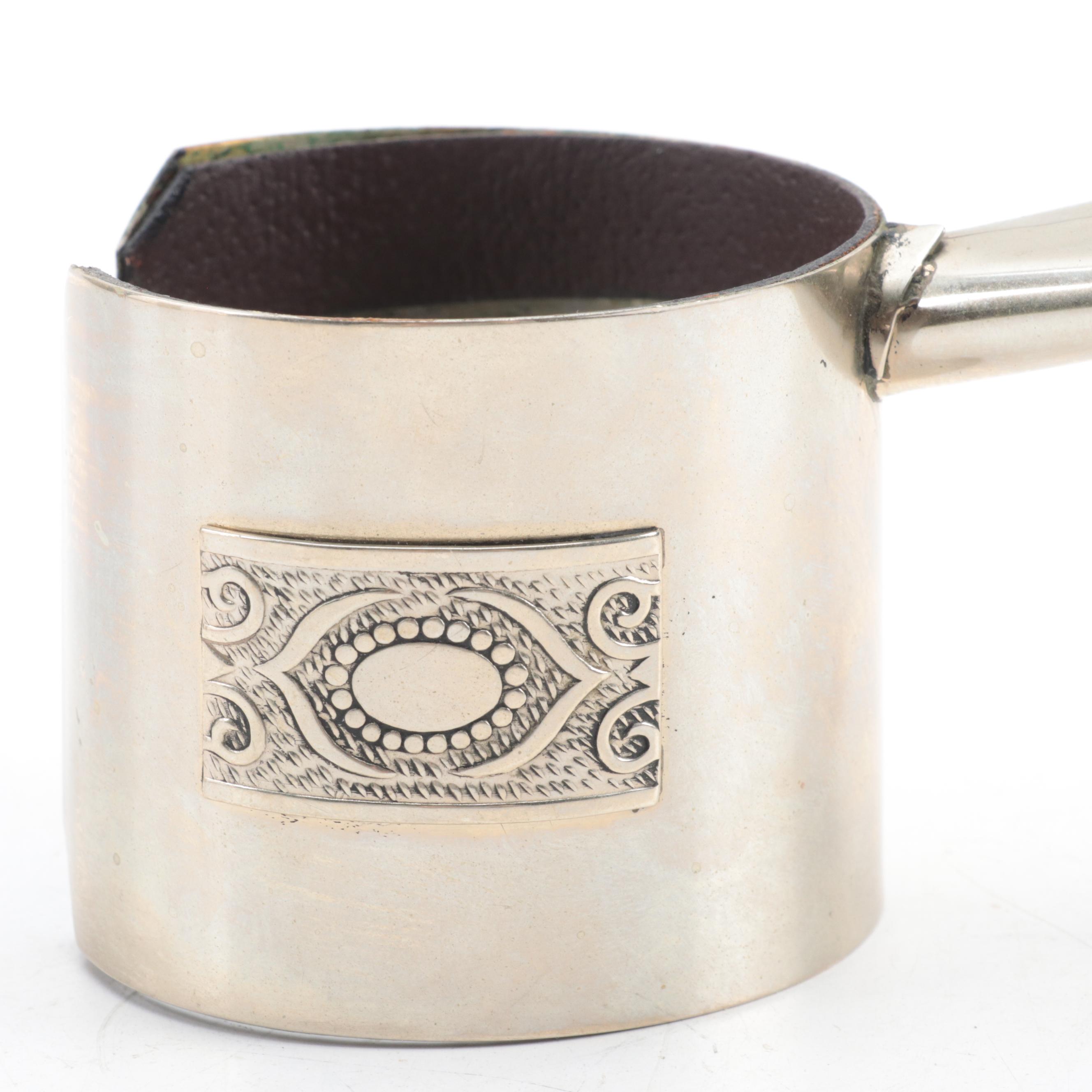 Argentinian De Vinos Embossed Metal and Stitched Leather Wine Bottle Handle