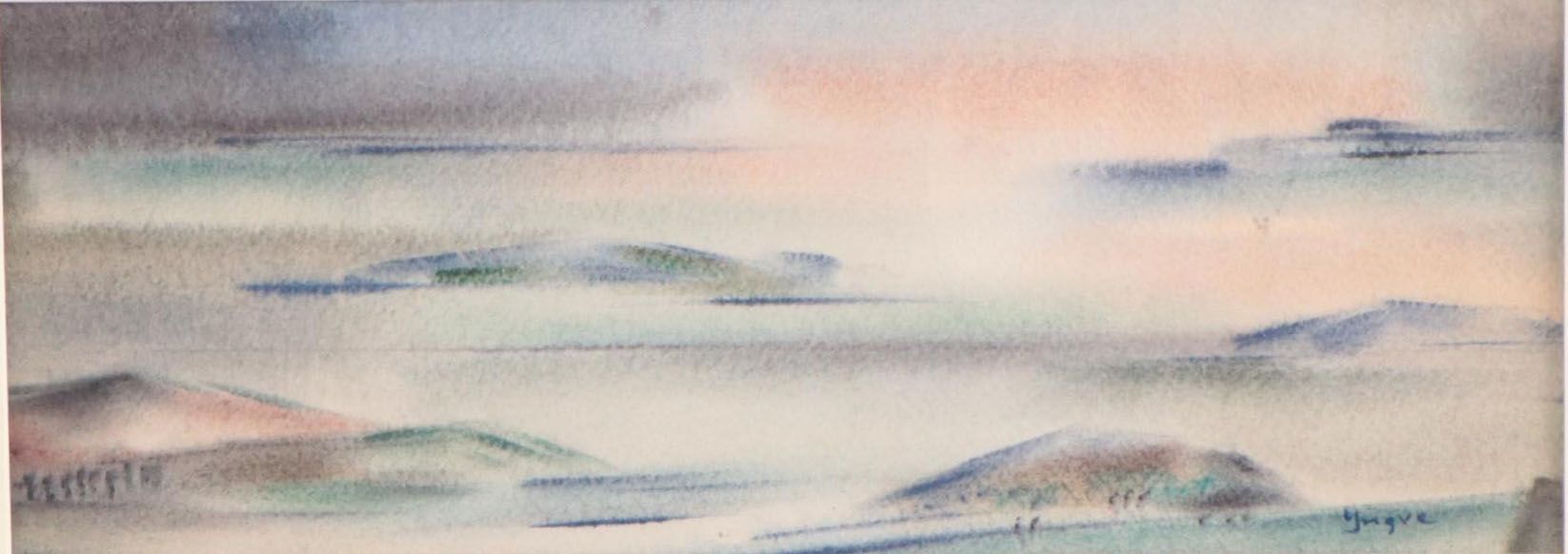 Yngve H. Olsen Modernist Watercolor Painting of Landscape, Mid-20th Century