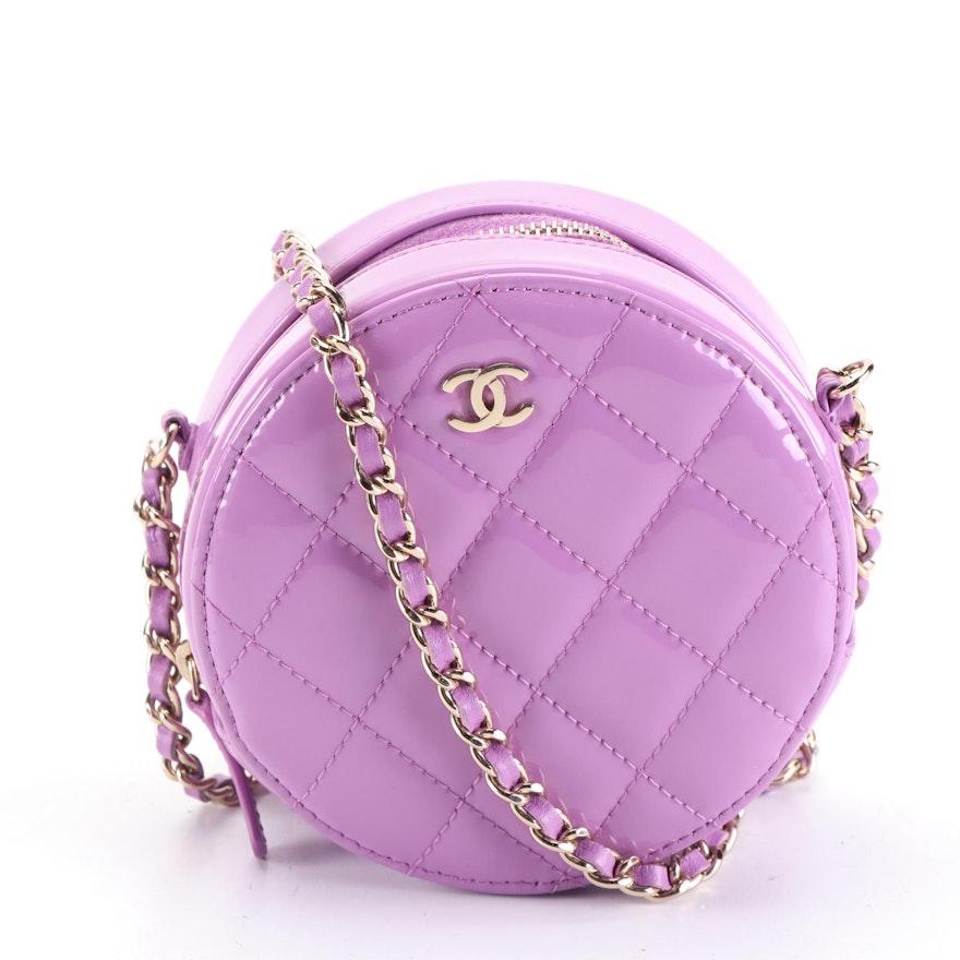 Chanel CC Round Crossbody Bag in Quilted Patent Leather