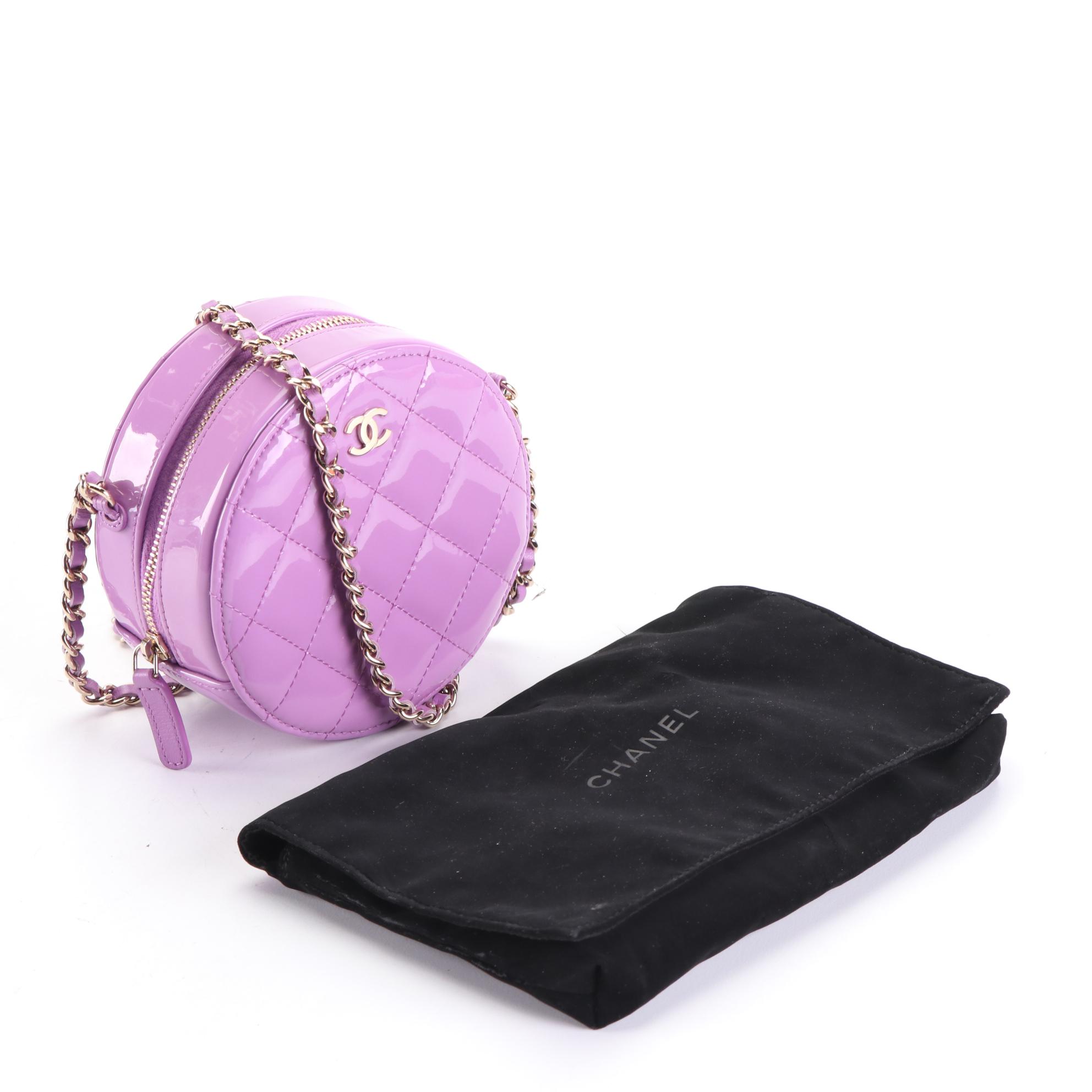 Chanel CC Round Crossbody Bag in Quilted Patent Leather