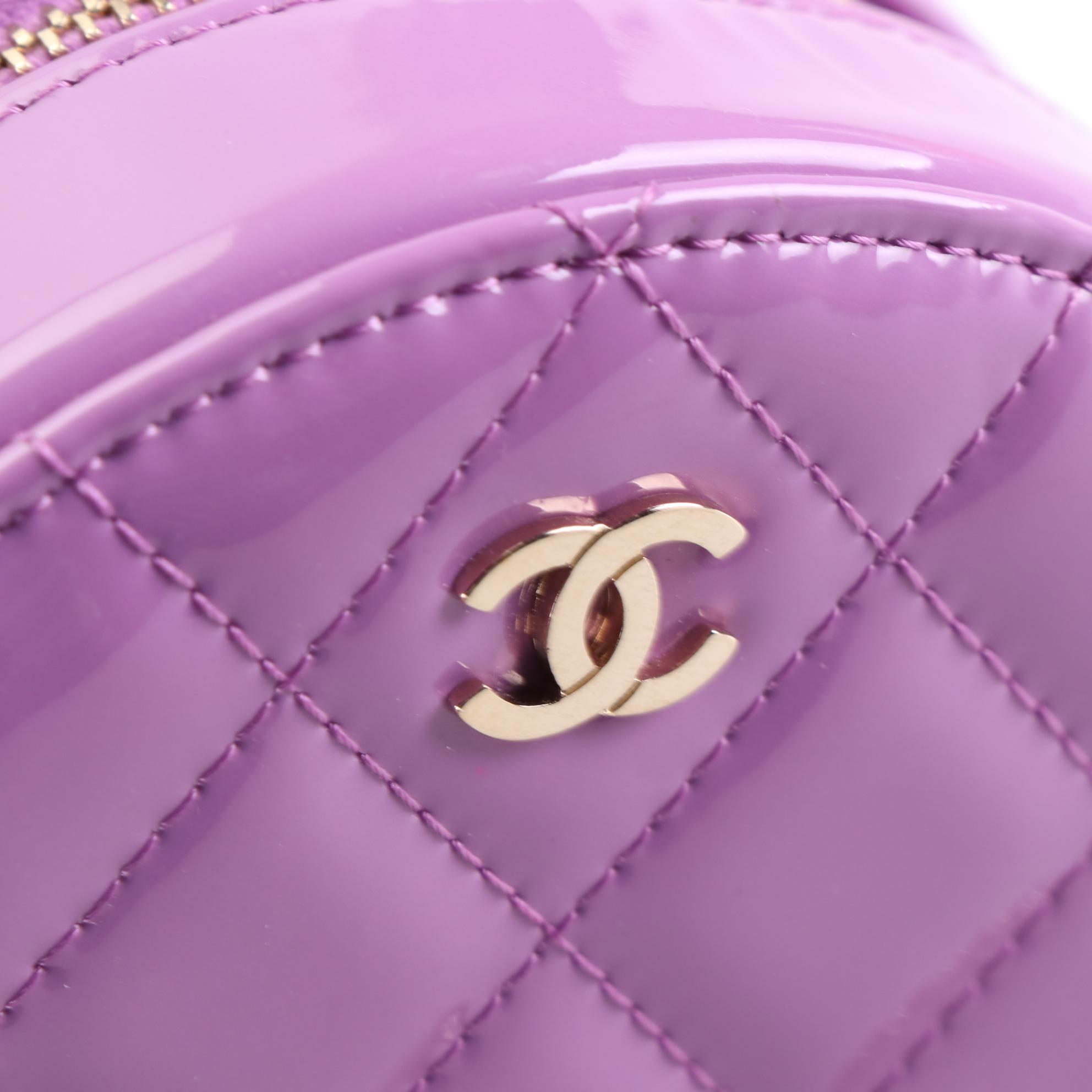 Chanel CC Round Crossbody Bag in Quilted Patent Leather